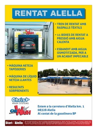 Edita: Enter Gestió Comunicativa, S.L Direcció: Ivan Rodríguez, direccio@gestiocomunicativa.com · Redacció: Javier Torres · Toni Santiago · José Luis Barceló · Fotografia: Charly
Mula · Toni Aguilar · Maquetació: Marc Gasau · Publicitat: Eduard Monterde, publicitat@gestiocomunicativa.com · www.diaridalella.com · Redacció: redaccio@diaridebadalona.com
93 383 94 93 · Impressió: ‘Gràficas de prensa diaria S.A.’ · Dipòsit legal: B-39.671-2004. La publicació no es fa responsable de les opinions i els articles dels seus col·laboradors.Alella
 