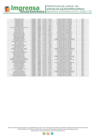 Segunda-feira, 04 de Fevereiro de 2013 • Edição n° 018



               IZENILDA OLIVEIRA COSTA       I100088165   JRJ7539   17/11/2012   21:48:24        AV. AMILTON CASTRO PX. AO N 958 SBC     7463 / 0
                  J LARANJEIRA FAISLON       I100088379   NTE3531   19/11/2012   12:38:37        AV. AMILTON CASTRO PX. AO N 958 SBC     7455 / 0
                  J LARANJEIRA FAISLON       I100088357   NTE4257   19/11/2012   17:08:39         AV.OSVALDO CRUZ PX AO N 250 SBC        7455 / 0
                  J LARANJEIRA FAISLON       I100088482   NTE3531   20/11/2012   18:14:01        AV. AMILTON CASTRO PX. AO N 958 SBC     7455 / 0
                  J LARANJEIRA FAISLON       I100088462   NTE4257   20/11/2012   11:19:44        AV. AMILTON CASTRO PX. AO N 958 SBC     7455 / 0
                  J LARANJEIRA FAISLON       I100088652   NTE4257   22/11/2012   11:47:47        AV. AMILTON CASTRO PX. AO N 958 SBC     7455 / 0
                  J LARANJEIRA FAISLON       I100088729   NTE4257   23/11/2012   11:46:21        AV. AMILTON CASTRO PX. AO N 958 SBC     7455 / 0
                  J LARANJEIRA FAISLON       I100089385   NYL3592   29/11/2012   19:30:32         AV.OSVALDO CRUZ PX AO N 250 SBC        7455 / 0
                  J LARANJEIRA FAISLON       I100089217   NTE4257   27/11/2012   10:26:51         AV.OSVALDO CRUZ PX AO N 250 SBC        7455 / 0
   J SOUZA RIBEIRO HORTIFRUTGRANJEIROS ME    I100089305   NZR8584   28/11/2012   10:12:30        AV. AMILTON CASTRO PX. AO N 958 SBC     7455 / 0
                 JACIRA TEIXEIRA COSTA       I100089146   NZG9368   26/11/2012   07:00:07         AV.OSVALDO CRUZ PX AO N 250 SCB        7455 / 0
                 JACIRA TEIXEIRA COSTA       I100088785   NZG9368   24/11/2012   09:55:52         AV.OSVALDO CRUZ PX AO N 250 SCB        7455 / 0
                 JACIRA TEIXEIRA COSTA       I100088420   NZG9368   20/11/2012   07:02:58         AV.OSVALDO CRUZ PX AO N 250 SBC        7455 / 0
                 JACIRA TEIXEIRA COSTA       I100087914   NZG9368   16/11/2012   06:57:10         AV.OSVALDO CRUZ PX AO N 250 SCB        7455 / 0
                JACKSON ALVES SANTOS         I100088322   JQQ1211   19/11/2012   12:13:07       AV.ITABUNA ESQ.C/ AV. CANAVIEIRAS SCB    6050 / 3
               JACKSON MACHADO TIUBA         I100088833   NYT2843   24/11/2012   16:01:32         AV.OSVALDO CRUZ PX AO N 250 SBC        7463 / 0
           JACKSON RODRIGUES PEREIRA         I100087902   JNH5079   15/11/2012   17:28:00        AV. AMILTON CASTRO PX. AO N 958 SBC     7455 / 0
              JACQUES DA SILVA ALBAGLI       I100088783   NBX1229   24/11/2012   09:34:04         AV.OSVALDO CRUZ PX AO N 250 SCB        7455 / 0
            JADILSON PINHEIRO DE SOUZA       I100088105   JLM5861   17/11/2012   03:36:00        AV. AMILTON CASTRO PX. AO N 958 SBC     7455 / 0
              JADSON MENEZES BORGES          I100088075   NTJ5455   17/11/2012   15:10:46         AV.OSVALDO CRUZ PX AO N 250 SBC        7463 / 0
              JADSON MENEZES BORGES          I100088294   JPJ4501   18/11/2012   11:05:41        AV. AMILTON CASTRO PX. AO N 958 SBC     7455 / 0
              JADSON MENEZES BORGES          I100088593   JPJ4501   19/11/2012   09:55:01   AV.LOMANTO JUNIOR ENTRADA DA SAPETINGA SCB   7455 / 0
           JAILSON BARBOSA DOS SANTOS        I100088981   KMC7411   18/11/2012   17:16:16   AV.LOMANTO JUNIOR ENTRADA DA SAPETINGA SCB   7455 / 0
               JAILSON FREITAS NOVAES        I100087954   NTJ4340   16/11/2012   15:00:04         AV.OSVALDO CRUZ PX AO N 250 SCB        7463 / 0
       JAMES RENAN DE ALMEIDA CARVALHO       I100088001   JQQ0692   17/11/2012   08:12:01         AV.OSVALDO CRUZ PX AO N 250 SBC        7455 / 0
                  JAMIL CHAGOURI OCKE        I100088564   NTF3330   21/11/2012   09:15:58        AV. AMILTON CASTRO PX. AO N 958 SBC     7455 / 0
                  JAMIL CHAGOURI OCKE        I100089271   NTF3330   28/11/2012   07:03:12         AV.OSVALDO CRUZ PX AO N 250 SBC        7455 / 0
              JAMILLE SAMPAIO REZENDE        I100087937   NTO4235   16/11/2012   12:18:26         AV.OSVALDO CRUZ PX AO N 250 SBC        7455 / 0
        JAMYLLE MARLA DE SOUZA SANTANA       I100088217   OKI6821   18/11/2012   11:35:45         AV.OSVALDO CRUZ PX AO N 250 SCB        7455 / 0
               JANDIR RODRIGUES DOCIO        I100088832   JRO0719   24/11/2012   15:29:00         AV.OSVALDO CRUZ PX AO N 250 SCB        7455 / 0
               JANETE BORGES DA SILVA        I100088056   NYP2320   17/11/2012   13:48:10         AV.OSVALDO CRUZ PX AO N 250 SCB        7455 / 0
      JC COMERCIO AGRO PECUARIA LTDA ME      I100088498   NYY8573   15/11/2012   15:37:27   AV.LOMANTO JUNIOR ENTRADA DA SAPETINGA SCB   7455 / 0
      JC COMERCIO AGRO PECUARIA LTDA ME      I100088499   NYY8573   15/11/2012   15:37:27   AV.LOMANTO JUNIOR ENTRADA DA SAPETINGA SCB   6050 / 3
                 JEAN MACEDO DA SILVA        I100087939   JRG7991   16/11/2012   12:49:15         AV.OSVALDO CRUZ PX AO N 250 SCB        7455 / 0
              JEHOVAH CARDOSO MOURA          I100088907   OKQ5176   19/11/2012   05:12:41      AV.PROCLAMACAO PX N 944 S JD. SAVOIA/DI   7455 / 0
      JEOVAH OLIVEIRA DO ROSARIO NETO ME     I100088016   NZL1209   17/11/2012   10:37:54         AV.OSVALDO CRUZ PX AO N 250 SCB        7455 / 0
            JERUSA ROCHA LIMA ARCANJO        I100087884   JSL1025   15/11/2012   11:44:51        AV. AMILTON CASTRO PX. AO N 958 SBC     7455 / 0
             JESSE RAMOS DE CARVALHO         I100088728   NYO2315   23/11/2012   11:39:09        AV. AMILTON CASTRO PX. AO N 958 SBC     7455 / 0
             JEZINIEL JERONIMO DA SILVA      I100089360   NYI2393   29/11/2012   10:18:10         AV.OSVALDO CRUZ PX AO N 250 SBC        7455 / 0
               JOADSON GOMES CHAVES          I100088513   JMX4565   16/11/2012   16:40:36   AV.LOMANTO JUNIOR ENTRADA DA SAPETINGA SCB   7455 / 0
            JOALDO RODRIGUES DE JESUS        I100088509   JMX3818   16/11/2012   08:18:43   AV.LOMANTO JUNIOR ENTRADA DA SAPETINGA SCB   7455 / 0
         JOANA D ARC SIMOES DE ANGELO        I100087965   NYW6527   16/11/2012   16:38:27         AV.OSVALDO CRUZ PX AO N 250 SBC        7463 / 0
    JOANES IND SA PRODUTOS QUIM E VEGETAIS   I100088479   JRZ4027   20/11/2012   15:25:11        AV. AMILTON CASTRO PX. AO N 958 SBC     7455 / 0
   JOAO AFONSO OLIVEIRA DA CONCEICAO SILVA   I100088745   JQL4879   23/11/2012   08:46:59   AV.LOMANTO JUNIOR ENTRADA DA SAPETINGA SCB   7463 / 0
         JOAO ANASTACIO BARBOSA NETO         I100089011   OKO0083   25/11/2012   07:57:38             AV.LOMANTO JR PX N 90 SCB          7455 / 0
         JOAO ANASTACIO BARBOSA NETO         I100088205   OKO0083   18/11/2012   10:03:08         AV.OSVALDO CRUZ PX AO N 250 SBC        7455 / 0
         JOAO ANNIBAL ANDRADE BARROS         I100089125   NYM5469   25/11/2012   08:56:03   AV.LOMANTO JUNIOR ENTRADA DA SAPETINGA SCB   7455 / 0
                JOAO BATISTA CARNEIRO        I100089417   JMX8994   29/11/2012   14:45:57        AV. AMILTON CASTRO PX. AO N 958 SBC     7455 / 0
                JOAO BATISTA CARNEIRO        I100088391   JMX8994   19/11/2012   14:55:44        AV. AMILTON CASTRO PX. AO N 958 SBC     7455 / 0
            JOAO CARLOS SALOMAO SILVA        I100089284   NZH1587   28/11/2012   13:19:38         AV.OSVALDO CRUZ PX AO N 250 SCB        7455 / 0
                 JOAO CARLOS ZORGETZ         I100088229   NTT4440   18/11/2012   13:02:56         AV.OSVALDO CRUZ PX AO N 250 SBC        7455 / 0
            JOAO JOSE DOS SANTOS NETO        I100089453   JPX9368   20/11/2012   17:22:57      AV.PROCLAMACAO PX N 944 S JD. SAVOIA/DI   7455 / 0
                   JOAO LESSA MENDES         I100088670   JQL6877   22/11/2012   18:03:59        AV. AMILTON CASTRO PX. AO N 958 SBC     7455 / 0
        JOAO MANUEL PINHEIRO DOS ANJOS       I100089155   JME4389   26/11/2012   10:13:23         AV.OSVALDO CRUZ PX AO N 250 SCB        7455 / 0
                     JOAO PAIVA NETO         I100087887   NZH3786   15/11/2012   12:11:18        AV. AMILTON CASTRO PX. AO N 958 SBC     7455 / 0
                JOAO PINTO DOS SANTOS        I100088591   OKL8732   19/11/2012   07:34:43   AV.LOMANTO JUNIOR ENTRADA DA SAPETINGA SCB   7455 / 0
          JOAO ROBERTO SOUZA ANDRADE         I100089126   NZL6100   25/11/2012   08:58:13   AV.LOMANTO JUNIOR ENTRADA DA SAPETINGA SCB   7455 / 0
             JOAQUIM ARAUJO BACELLAR         I100088828   NYZ3349   24/11/2012   15:05:35         AV.OSVALDO CRUZ PX AO N 250 SCB        7463 / 0
            JOAS TELES DOS SANTOS REIS       I100088429   NTL2968   20/11/2012   10:28:38         AV.OSVALDO CRUZ PX AO N 250 SBC        7455 / 0
      JOCENILDA FARIAS LOPES BITTENCOURT     I100088397   OKM4875   19/11/2012   16:05:14        AV. AMILTON CASTRO PX. AO N 958 SBC     7455 / 0
          JOCINEIDE NORBERTINA SANTOS        I100089047   JQL0496   19/11/2012   07:39:41         AV.OSVALDO CRUZ PX AO N 250 SBC        7455 / 0




Este documento possui segurança de inviolabilidade de autoria, hora e data, garantidas pelas autoridades certiﬁcadoras AC/Serasa e Secretaria da
                Receita Federal, da ICP Brasil e Divisão Serviço da Hora do Observatório Nacional, cuja autenticidade pode ser
                                        comprovada no campo de assinatura do documento eletrônico.
 