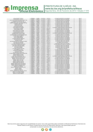 Segunda-feira, 04 de Fevereiro de 2013 • Edição n° 018



              LOCALIZA RENT A CAR S.A.       I100089426   HGJ6844    29/11/2012   18:37:08        AV. AMILTON CASTRO PX. AO N 958 SBC     7455 / 0
              LOCALIZA RENT A CAR S.A.       I100089251   HNQ2343    27/11/2012   21:19:08         AV.OSVALDO CRUZ PX AO N 250 SBC        7455 / 0
   LOCLOG LOC DE VEICULOS MAQ E EQUIP LTDA   I100089313   OKT3360    28/11/2012   11:45:28        AV. AMILTON CASTRO PX. AO N 958 SBC     7455 / 0
            LONG BEACH VEICULOS LTDA         I100087936   NZM8150    16/11/2012   11:42:30         AV.OSVALDO CRUZ PX AO N 250 SBC        7455 / 0
      LOQUE RENT A CAR L DE VEIC LTDA-ME     I100088211   NZP0853    18/11/2012   11:05:46         AV.OSVALDO CRUZ PX AO N 250 SCB        7455 / 0
   LORENZ COM PISCINA E EQUIPAMENTOS LTDA    I100088098   JOK7208    17/11/2012   17:38:40         AV.OSVALDO CRUZ PX AO N 250 SBC        7455 / 0
                LOURENCO ASSIS LIMA          I100089394   NYM7016    29/11/2012   07:38:52        AV. AMILTON CASTRO PX. AO N 958 SBC     7455 / 0
                  LUANA SOUZA SILVA          I100088060   AVA9221    17/11/2012   14:04:04         AV.OSVALDO CRUZ PX AO N 250 SCB        7455 / 0
                 LUCAS DA SILVA MAIA         I100087848   JSE3281    15/11/2012   15:02:31         AV.OSVALDO CRUZ PX AO N 250 SCB        7455 / 0
              LUCAS MORAIS MONTEIRO          I100088701   NZG7541    23/11/2012   10:10:47         AV.OSVALDO CRUZ PX AO N 250 SCB        7455 / 0
            LUCAS SAMPAIO DE ALMEIDA         I100088603   NTN8476    20/11/2012   16:11:23   AV.LOMANTO JUNIOR ENTRADA DA SAPETINGA SCB   7455 / 0
               LUCAS SANTOS TAVARES          I100087992   NYL9835    17/11/2012   06:57:09         AV.OSVALDO CRUZ PX AO N 250 SCB        7455 / 0
                LUCAS SOARES FARIAS          I100089209   NZX3740    27/11/2012   06:59:23         AV.OSVALDO CRUZ PX AO N 250 SBC        7463 / 0
            LUCCIO SANTOS DE OLIVEIRA        I100089427   HZY9743    29/11/2012   22:05:18        AV. AMILTON CASTRO PX. AO N 958 SBC     7455 / 0
            LUCCIO SANTOS DE OLIVEIRA        I100088480   HZY9743    20/11/2012   15:25:28        AV. AMILTON CASTRO PX. AO N 958 SBC     7455 / 0
              LUCENIA PEREIRA ARAUJO         I100088378   NTH0026    19/11/2012   12:21:23        AV. AMILTON CASTRO PX. AO N 958 SBC     7455 / 0
         LUCIENE MENDES DA SILVA PIRES       I100088598   OKR9911    20/11/2012   09:55:06   AV.LOMANTO JUNIOR ENTRADA DA SAPETINGA SCB   7455 / 0
          LUCIMARIA S DA CONCEICAO ME        I100088184   JRO0981    18/11/2012   07:24:17         AV.OSVALDO CRUZ PX AO N 250 SBC        7455 / 0
    LUCINEIDE GONCALVES DOS SANTOS NUNES     I100089110   JRO9275    25/11/2012   16:13:46        AV. AMILTON CASTRO PX. AO N 958 SBC     7455 / 0
            LUCINETE ARAUJO BARRETO          I100088268   JNR3579    18/11/2012   16:39:15         AV.OSVALDO CRUZ PX AO N 250 SCB        7455 / 0
                LUCIO GRESIK AMARAL          I100088187   JLR1389    18/11/2012   07:43:31         AV.OSVALDO CRUZ PX AO N 250 SBC        7455 / 0
               LUCIVAL BOMFIM ROQUE          I100089082   NTM6974    25/11/2012   12:08:04        AV. AMILTON CASTRO PX. AO N 958 SBC     7455 / 0
          LUCYANE APARECIDA CREPALDI         I100088736   DWL3943    23/11/2012   13:50:48        AV. AMILTON CASTRO PX. AO N 958 SBC     7455 / 0
                LUIS CARLOS DE JESUS         I100088127   JQQ2907    17/11/2012   10:47:03        AV. AMILTON CASTRO PX. AO N 958 SBC     7455 / 0
                   LUIS MILITAO LIMA         I100088765   NUU0414    24/11/2012   05:57:38         AV.OSVALDO CRUZ PX AO N 250 SCB        7455 / 0
   LUIZ ANTONIO SANTOS DE CARVALHO JUNIOR    I100088688   NTQ4466    23/11/2012   07:25:18         AV.OSVALDO CRUZ PX AO N 250 SCB        7455 / 0
              LUIZ CARLOS DE AZEVEDO         I100088676   KAE9542    22/11/2012   10:47:39             AV.LOMANTO JR PX N 90 SCB          7455 / 0
              LUIZ CARLOS DE OLIVEIRA        I100088047   JRC4355    17/11/2012   12:54:48         AV.OSVALDO CRUZ PX AO N 250 SCB        7455 / 0
       LUIZ CARLOS FERREIRA DE OLIVEIRA      I100088918   NTV3970    19/11/2012   11:07:23      AV.PROCLAMACAO PX N 944 S JD. SAVOIA/DI   7455 / 0
           LUIZ CARLOS LIMA RODRIGUES        I100088035   EMM7191    17/11/2012   12:07:57         AV.OSVALDO CRUZ PX AO N 250 SCB        7455 / 0
          LUIZ CARLOS PENTEADO JUNIOR        I100088273    NTI7431   18/11/2012   17:12:46         AV.OSVALDO CRUZ PX AO N 250 SBC        7455 / 0
                 LUIZ CARLOS SOARES          I100088196   JMX8754    18/11/2012   08:56:37         AV.OSVALDO CRUZ PX AO N 250 SBC        7455 / 0
                 LUIZ CARLOS SOARES          I100089237   JMX8754    27/11/2012   14:31:24         AV.OSVALDO CRUZ PX AO N 250 SBC        7455 / 0
          LUIZ CARLOS SPITTEL DA GAMA        I100089017   NYK3129    26/11/2012   05:08:29              AV.ITABUNA PX N 1360 SCB          7463 / 0
                LUIZ HUMBERTO ALVES          I100088567   JRG9037    21/11/2012   10:59:11        AV. AMILTON CASTRO PX. AO N 958 SBC     7455 / 0
             LUIZ MATEUS SANDES SENA         I100088221   JSK5253    18/11/2012   12:05:55         AV.OSVALDO CRUZ PX AO N 250 SBC        7455 / 0
                  LUIZ MATOS COSTA           I100088206   JEV4099    18/11/2012   10:06:43         AV.OSVALDO CRUZ PX AO N 250 SBC        7455 / 0
            LUY SANTANA DE CARVALHO          I100087962   DET7915    16/11/2012   16:20:01         AV.OSVALDO CRUZ PX AO N 250 SBC        7455 / 0
   M LUISA NUNES S PROMOTORA DE VENDAS ME    I100088627   OKR0560    22/11/2012   11:16:17         AV.OSVALDO CRUZ PX AO N 250 SBC        7455 / 0
             MAGNO PEREIRA DE JESUS          I100088190   NZK3786    18/11/2012   08:05:54         AV.OSVALDO CRUZ PX AO N 250 SCB        7455 / 0
             MAGNO PEREIRA DE JESUS          I100089314   NZK3786    28/11/2012   11:58:13        AV. AMILTON CASTRO PX. AO N 958 SBC     7455 / 0
           MAIA MELO ENGENHARIA LTDA         I100088506   PEL6880    16/11/2012   07:06:17   AV.LOMANTO JUNIOR ENTRADA DA SAPETINGA SCB   7455 / 0
       MANOEL ALMEIDA DOS SANTOS FILHO       I100089138   JQZ9493    26/11/2012   05:41:56         AV.OSVALDO CRUZ PX AO N 250 SCB        7455 / 0
          MANOEL ALVES DE SOUZA FILHO        I100089312   JPQ5499    28/11/2012   11:43:08        AV. AMILTON CASTRO PX. AO N 958 SBC     7455 / 0
          MANOEL ALVES DE SOUZA FILHO        I100088726   OKL4407    23/11/2012   10:38:59        AV. AMILTON CASTRO PX. AO N 958 SBC     7455 / 0
             MANOEL ARGOLO DA CRUZ           I100088334   NTU8006    19/11/2012   06:24:29         AV.OSVALDO CRUZ PX AO N 250 SCB        7455 / 0
             MANOEL ARGOLO DA CRUZ           I100089156   NTU8006    26/11/2012   10:30:08         AV.OSVALDO CRUZ PX AO N 250 SCB        7455 / 0
            MANOEL ASSUNCAO SANTOS           I100088681   NTL3089    23/11/2012   05:54:40         AV.OSVALDO CRUZ PX AO N 250 SBC        7455 / 0
            MANOEL BISPO DOS SANTOS          I100088782   JRY9594    24/11/2012   08:57:41         AV.OSVALDO CRUZ PX AO N 250 SBC        7455 / 0
       MANOEL BOMFIM SOUZA DOS SANTOS        I100089161   OKK4578    26/11/2012   11:26:12         AV.OSVALDO CRUZ PX AO N 250 SBC        7455 / 0
       MANOEL BOMFIM SOUZA DOS SANTOS        I100089257   OKK4578    27/11/2012   16:32:04        AV. AMILTON CASTRO PX. AO N 958 SBC     7455 / 0
        MANOEL MENDES GUERREIRO NETO         I100089413   NZW3791    29/11/2012   13:25:56        AV. AMILTON CASTRO PX. AO N 958 SBC     7455 / 0
                MANOEL SILVA RIBEIRO         I100088939   BOV0483    16/11/2012   08:16:19        AV. AMILTON CASTRO PX. AO N 958 SBC     7455 / 0
      MANOEL SINFRONIO DE OLIVEIRA NETO      I100088310   JLK2011    18/11/2012   15:34:33        AV. AMILTON CASTRO PX. AO N 958 SBC     7455 / 0
                   MANUEL GUERRA             I100088124   JRK5283    17/11/2012   10:08:04        AV. AMILTON CASTRO PX. AO N 958 SBC     7463 / 0
                   MANUEL GUERRA             I100088417   JRK5283    20/11/2012   06:26:02         AV.OSVALDO CRUZ PX AO N 250 SCB        7455 / 0
                MANUEL SILVA SANTOS          I100089013   NUS0644    25/11/2012   15:03:52             AV.LOMANTO JR PX N 90 SCB          7455 / 0
    MARAPIA LOCADORA DE VEICULOS LTDA ME     I100088846   NZB9742    24/11/2012   17:30:39         AV.OSVALDO CRUZ PX AO N 250 SCB        7455 / 0
            MARCEL CALATRONE PANDINI         I100088650   NYQ6067    22/11/2012   11:12:57        AV. AMILTON CASTRO PX. AO N 958 SBC     7455 / 0
            MARCEL CALATRONE PANDINI         I100089407   NYQ6067    29/11/2012   12:41:19        AV. AMILTON CASTRO PX. AO N 958 SBC     7455 / 0
             MARCEL DE JESUS PIMENTA         I100088389   MYW9492    19/11/2012   14:01:36        AV. AMILTON CASTRO PX. AO N 958 SBC     7455 / 0




Este documento possui segurança de inviolabilidade de autoria, hora e data, garantidas pelas autoridades certiﬁcadoras AC/Serasa e Secretaria da
                Receita Federal, da ICP Brasil e Divisão Serviço da Hora do Observatório Nacional, cuja autenticidade pode ser
                                        comprovada no campo de assinatura do documento eletrônico.
 