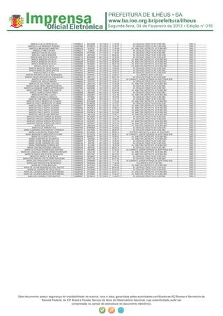 Segunda-feira, 04 de Fevereiro de 2013 • Edição n° 018



            MARCELO DE OLIVEIRA SILVA         I100088215   NZG3908    18/11/2012   11:20:09         AV.OSVALDO CRUZ PX AO N 250 SBC        7455 / 0
         MARCELO LUIZ BRANDAO TEIXEIRA        I100087946   NTG6010    16/11/2012   13:38:37         AV.OSVALDO CRUZ PX AO N 250 SCB        7455 / 0
          MARCELO MAGALHAES MARTINS           I100088375   GZI2755    19/11/2012   11:26:58        AV. AMILTON CASTRO PX. AO N 958 SBC     7455 / 0
              MARCELO PIRES XAVIER            I100088277    JLI9625   18/11/2012   17:41:58         AV.OSVALDO CRUZ PX AO N 250 SCB        7455 / 0
             MARCELO ROCHA DA CRUZ            I100089246   NYS7936    27/11/2012   17:36:44         AV.OSVALDO CRUZ PX AO N 250 SBC        7455 / 0
             MARCELO SALES MOREIRA            I100088002   JMT5323    17/11/2012   08:22:45         AV.OSVALDO CRUZ PX AO N 250 SCB        7455 / 0
           MARCIA AIDE ROCHA SANTOS           I100089172   NZW4890    26/11/2012   15:36:26         AV.OSVALDO CRUZ PX AO N 250 SCB        7455 / 0
             MARCIA BARBOSA DA SILVA          I100088116   OKN3297    17/11/2012   08:23:32        AV. AMILTON CASTRO PX. AO N 958 SBC     7455 / 0
             MARCIA BARBOSA DA SILVA          I100088286   OKN3297    18/11/2012   08:38:06        AV. AMILTON CASTRO PX. AO N 958 SBC     7463 / 0
             MARCIA BARBOSA DA SILVA          I100088369   OKN3297    19/11/2012   09:47:38        AV. AMILTON CASTRO PX. AO N 958 SBC     7455 / 0
               MARCIA LAO DA SILVA            I100088889   JRL4843    24/11/2012   15:08:22        AV. AMILTON CASTRO PX. AO N 958 SBC     7455 / 0
          MARCIA MARIA DA CRUZ SANTOS         I100088207   JMX6255    18/11/2012   10:08:22         AV.OSVALDO CRUZ PX AO N 250 SCB        7455 / 0
          MARCIA MARIA DA CRUZ SANTOS         I100087837   JMX6255    15/11/2012   14:25:10         AV.OSVALDO CRUZ PX AO N 250 SBC        7455 / 0
              MARCILEA MELO ALVES             I100088553   JRK4931    21/11/2012   15:29:37         AV.OSVALDO CRUZ PX AO N 250 SCB        7455 / 0
       MARCIO ANTONIO DA SILVA RODRIGUES      I100089024   HNI7516    27/11/2012   10:09:41             AV.LOMANTO JR PX N 90 SCB          7463 / 0
      MARCIO CESAR MACHADO DA CONCEICAO       I100087987   JMC1731    17/11/2012   06:01:50         AV.OSVALDO CRUZ PX AO N 250 SCB        7455 / 0
             MARCIO DA ROCHA RAMOS            I100088496   OKI8565    15/11/2012   13:38:10   AV.LOMANTO JUNIOR ENTRADA DA SAPETINGA SCB   7455 / 0
            MARCIO DE ARAUJO RIBEIRO          I100088636   JRT6312    22/11/2012   19:09:19         AV.OSVALDO CRUZ PX AO N 250 SCB        7455 / 0
          MARCIO DE SAO PEDRO CHACHA          I100089325   JSR1216    28/11/2012   17:30:29        AV. AMILTON CASTRO PX. AO N 958 SBC     7455 / 0
       MARCIO GEAN VIEIRA MENDES SANTOS       I100088097   NZS8099    17/11/2012   17:28:25         AV.OSVALDO CRUZ PX AO N 250 SBC        7455 / 0
     MARCO ALEXANDRE CAMPOS BITTENCOURT       I100087960   NZE8299    16/11/2012   16:01:29         AV.OSVALDO CRUZ PX AO N 250 SBC        7455 / 0
        MARCO ANTONIO TOMAZ DOS SANTOS        I100088112   JQC5185    17/11/2012   07:24:59        AV. AMILTON CASTRO PX. AO N 958 SBC     7455 / 0
           MARCO AURELIO PAIVA PRADO          I100088826   JMX4062    24/11/2012   14:54:45         AV.OSVALDO CRUZ PX AO N 250 SBC        7455 / 0
             MARCOS ANTONIO LUCATO            I100088383   JQQ2961    19/11/2012   12:51:45        AV. AMILTON CASTRO PX. AO N 958 SBC     7455 / 0
            MARCOS AUGUSTO LAROCCA            I100088837   JST6592    24/11/2012   16:23:05         AV.OSVALDO CRUZ PX AO N 250 SBC        7455 / 0
          MARCOS JOSE ARAUJO FERREIRA         I100089049   JQL3987    19/11/2012   13:31:15         AV.OSVALDO CRUZ PX AO N 250 SBC        7455 / 0
        MARCOS PAULO MENDES DE OLIVEIRA       I100088583   DUX4505    21/11/2012   17:23:45        AV. AMILTON CASTRO PX. AO N 958 SBC     7455 / 0
        MARCOS PAULO MENDES DE OLIVEIRA       I100088538   DUX4505    21/11/2012   10:15:27         AV.OSVALDO CRUZ PX AO N 250 SCB        7455 / 0
          MARCOS PAULO MURTA OLIVEIRA         I100088577   OKP6814    21/11/2012   15:21:47        AV. AMILTON CASTRO PX. AO N 958 SBC     7455 / 0
          MARCOS PAULO MURTA OLIVEIRA         I100088646   OKP6814    22/11/2012   10:48:12        AV. AMILTON CASTRO PX. AO N 958 SBC     7455 / 0
          MARCOS PAULO MURTA OLIVEIRA         I100088130   OKP6814    17/11/2012   11:18:58        AV. AMILTON CASTRO PX. AO N 958 SBC     7455 / 0
          MARCOS PAULO MURTA OLIVEIRA         I100089399   OKP6814    29/11/2012   10:18:08        AV. AMILTON CASTRO PX. AO N 958 SBC     7455 / 0
          MARCOS VINICIOS LIMA SANTANA        I100088312   JRA1039    18/11/2012   17:08:11        AV. AMILTON CASTRO PX. AO N 958 SBC     7455 / 0
        MARCUS VINICIUS CORREA DE SOUSA       I100089283   OKX0050    28/11/2012   13:11:38         AV.OSVALDO CRUZ PX AO N 250 SCB        7455 / 0
        MARCUS VINICIUS CORREA DE SOUSA       I100089227   NZL3030    27/11/2012   12:56:01         AV.OSVALDO CRUZ PX AO N 250 SCB        7455 / 0
        MARCUS VINICIUS GONCALVES PINTO       I100088142   NZZ3487    17/11/2012   13:17:16        AV. AMILTON CASTRO PX. AO N 958 SBC     7455 / 0
        MARCUS VINICIUS GONCALVES PINTO       I100088458   NZZ3487    20/11/2012   10:23:18        AV. AMILTON CASTRO PX. AO N 958 SBC     7455 / 0
                MARIA ALDA SANTOS             I100088721   JMR0555    23/11/2012   09:15:41        AV. AMILTON CASTRO PX. AO N 958 SBC     7455 / 0
             MARIA ALICE PEREIRA VAZ          I100087839   NTM9625    15/11/2012   14:28:32         AV.OSVALDO CRUZ PX AO N 250 SCB        7455 / 0
     MARIA ALMERINDA DOS SANTOS O FONSECA     I100088191   OKL7656    18/11/2012   08:09:37         AV.OSVALDO CRUZ PX AO N 250 SBC        7463 / 0
          MARIA AUXILIADORA GOMES RUIZ        I100089456   NYU0204    27/11/2012   08:56:14      AV.PROCLAMACAO PX N 944 S JD. SAVOIA/DI   7455 / 0
       MARIA BERNADETE INNOCENTE ECCHER       I100089127   NYT6273    25/11/2012   08:58:17   AV.LOMANTO JUNIOR ENTRADA DA SAPETINGA SCB   7455 / 0
             MARIA CELIA SANTOS SILVA         I100088399   NZN5077    19/11/2012   16:09:01        AV. AMILTON CASTRO PX. AO N 958 SBC     7463 / 0
          MARIA CHRISTINA DE SA SANTOS        I100088316   JSK7656    18/11/2012   17:25:15        AV. AMILTON CASTRO PX. AO N 958 SBC     7455 / 0
          MARIA CILENE ANDRADE DE LUIGI       I100088067    JRI4758   17/11/2012   14:30:03         AV.OSVALDO CRUZ PX AO N 250 SCB        7455 / 0
          MARIA CILENE ANDRADE DE LUIGI       I100089164    JRI4758   26/11/2012   12:52:08         AV.OSVALDO CRUZ PX AO N 250 SCB        7455 / 0
          MARIA CRISPINIANA CORREIA BAT       I100089109   JSJ7599    25/11/2012   15:39:29        AV. AMILTON CASTRO PX. AO N 958 SBC     7455 / 0
        MARIA CRISTINA BEZERRA CARDOSO        I100089345   JRP6352    29/11/2012   06:54:13         AV.OSVALDO CRUZ PX AO N 250 SBC        7455 / 0
      MARIA DA CONCEICAO MENEZES SANTANA      I100089124   JRD9446    25/11/2012   07:05:39   AV.LOMANTO JUNIOR ENTRADA DA SAPETINGA SCB   7455 / 0
  MARIA DA CONCEICAO RAMOS CARMO RODRIGUES    I100088655   JOU2126    22/11/2012   12:17:52        AV. AMILTON CASTRO PX. AO N 958 SBC     7455 / 0
      MARIA DA GRACA ARLEO B DE CERQUEIRA     I100087875   NZC1547    15/11/2012   08:16:01        AV. AMILTON CASTRO PX. AO N 958 SBC     7463 / 0
           MARIA DA GRACA C B DA SILVA        I100088342   OKQ6497    19/11/2012   09:48:18         AV.OSVALDO CRUZ PX AO N 250 SCB        7455 / 0
    MARIA DAS GRACAS A DE OLIVEIRA NOGUEIRA   I100088359   JRG7138    19/11/2012   22:57:50         AV.OSVALDO CRUZ PX AO N 250 SBC        7455 / 0
        MARIA DAS GRACAS MATTOS DA SILVA      I100089330   OKM8658    28/11/2012   11:17:42   AV.LOMANTO JUNIOR ENTRADA DA SAPETINGA SCB   7455 / 0
        MARIA DAS GRACAS R DE MENDONCA        I100089028   NZS2232    28/11/2012   11:22:38             AV.LOMANTO JR PX N 90 SBC          7455 / 0
             MARIA DE FATIMA BACELAR          I100088873   NYS1515    24/11/2012   11:00:42        AV. AMILTON CASTRO PX. AO N 958 SBC     7455 / 0
    MARIA DE FATIMA BERNARDES LEAL SANTOS     I100088618   OKN6661    22/11/2012   06:46:48         AV.OSVALDO CRUZ PX AO N 250 SCB        7455 / 0
         MARIA DE LOURDES DE JESUS SILVA      I100088422   NYV3086    20/11/2012   07:52:00         AV.OSVALDO CRUZ PX AO N 250 SCB        7455 / 0
     MARIA DE LOURDES MEDAUAR REIS RIBEIRO    I100088166   NTS3920    17/11/2012   23:07:11        AV. AMILTON CASTRO PX. AO N 958 SBC     7455 / 0
     MARIA DE LOURDES MEDAUAR REIS RIBEIRO    I100087889   NTS3920    15/11/2012   12:44:07        AV. AMILTON CASTRO PX. AO N 958 SBC     7455 / 0
         MARIA DE LOURDES P DOS SANTOS        I100089221   NTR4614    27/11/2012   11:39:32         AV.OSVALDO CRUZ PX AO N 250 SBC        7455 / 0




Este documento possui segurança de inviolabilidade de autoria, hora e data, garantidas pelas autoridades certiﬁcadoras AC/Serasa e Secretaria da
                Receita Federal, da ICP Brasil e Divisão Serviço da Hora do Observatório Nacional, cuja autenticidade pode ser
                                        comprovada no campo de assinatura do documento eletrônico.
 