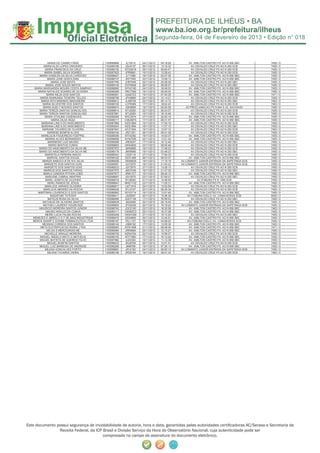 Segunda-feira, 04 de Fevereiro de 2013 • Edição n° 018



             MARIA DO CARMO FARIA             I100088866   JLT2012   24/11/2012   09:18:28        AV. AMILTON CASTRO PX. AO N 958 SBC     7455 / 0
          MARIA ELZA LOPES CRAVEIRO           I100089166   JSU4127   26/11/2012   13:16:32         AV.OSVALDO CRUZ PX AO N 250 SCB        7455 / 0
           MARIA FRANCISCA DA CRUZ            I100089152   NTG5918   26/11/2012   09:00:47         AV.OSVALDO CRUZ PX AO N 250 SCB        7455 / 0
           MARIA ISABEL SILVA SOARES          I100087825   JPR9961   15/11/2012   13:28:43         AV.OSVALDO CRUZ PX AO N 250 SCB        7455 / 0
       MARIA IVANILDA DA SILVA CARDOSO        I100088407   JLT1586   19/11/2012   20:47:09        AV. AMILTON CASTRO PX. AO N 958 SBC     7455 / 0
             MARIA JOSE GODOI DIAS            I100088737   JNY7093   23/11/2012   13:59:13        AV. AMILTON CASTRO PX. AO N 958 SBC     7455 / 0
               MARIA JOSE MOITA               I100087785   JHR7949   02/11/2012   20:28:00         AV.OSVALDO CRUZ PX AO N 250 SBC        7455 / 0
            MARIA JOSE SOUZA MATOS            I100089145   DCF8948   26/11/2012   06:56:07         AV.OSVALDO CRUZ PX AO N 250 SBC        7455 / 0
    MARIA MARGARIDA MOURA COSTA SAMPAIO       I100088992   NYH2180   24/11/2012   16:49:03        AV. AMILTON CASTRO PX. AO N 958 SBC     7455 / 0
      MARIA NATALICE SOARES DE OLIVEIRA       I100088368   DRC7582   19/11/2012   09:29:04        AV. AMILTON CASTRO PX. AO N 958 SBC     7455 / 0
            MARIA NILZA DOS SANTOS            I100088361   JQQ0723   19/11/2012   07:40:28        AV. AMILTON CASTRO PX. AO N 958 SBC     7471 / 0
       MARIA RAIMUNDA TEIXEIRA TELLES         I100088799   JPA9989   24/11/2012   12:14:21         AV.OSVALDO CRUZ PX AO N 250 SCB        7455 / 0
        MARIA RITA MARINHO MADUREIRA          I100088612   JLM6708   22/11/2012   05:14:12         AV.OSVALDO CRUZ PX AO N 250 SBC        7463 / 0
         MARIA SILVESTRE DOS SANTOS           I100088100   LCP8369   17/11/2012   18:02:43         AV.OSVALDO CRUZ PX AO N 250 SCB        7463 / 0
         MARIA SUELY NOVAES SANTOS            I100088910   JSK0699   19/11/2012   05:50:55      AV.PROCLAMACAO PX N 944 S JD. SAVOIA/DI   7455 / 0
       MARIA TEREZA DANTAS GONCALVES          I100088614   NTJ0260   22/11/2012   06:24:07         AV.OSVALDO CRUZ PX AO N 250 SCB        7455 / 0
       MARIA TEREZA DANTAS GONCALVES          I100087861   NTJ0260   15/11/2012   16:10:48         AV.OSVALDO CRUZ PX AO N 250 SCB        7455 / 0
           MARIA VITALINA CASENAVES           I100089260   BHC2974   27/11/2012   22:02:19        AV. AMILTON CASTRO PX. AO N 958 SBC     7455 / 0
                MARIA ZILDA ISQUI             I100088117   CMU9875   17/11/2012   08:31:57        AV. AMILTON CASTRO PX. AO N 958 SBC     7455 / 0
        MARIANA LINS S DO NASCIMENTO          I100087869   NZQ1884   15/11/2012   17:05:18         AV.OSVALDO CRUZ PX AO N 250 SCB        7455 / 0
        MARIANA LINS S DO NASCIMENTO          I100089043   NZQ1884   18/11/2012   11:07:15         AV.OSVALDO CRUZ PX AO N 250 SBC        7455 / 0
         MARIANE TAVARES DE OLIVEIRA          I100087947   NYZ1594   16/11/2012   13:57:12         AV.OSVALDO CRUZ PX AO N 250 SCB        7463 / 0
             MARIENE BOMFIN ALVES             I100089150   JRZ1251   26/11/2012   08:41:39         AV.OSVALDO CRUZ PX AO N 250 SCB        7455 / 0
        MARILUCIA FIGUEIREDO FOEPPEL          I100088390   NTH3382   19/11/2012   14:03:37        AV. AMILTON CASTRO PX. AO N 958 SBC     7455 / 0
           MARINA ALVES BERNARDES             I100088658   NYN7095   22/11/2012   13:21:03        AV. AMILTON CASTRO PX. AO N 958 SBC     7455 / 0
             MARINEIDE LUIZ MAGNO             I100088089   JRE8257   17/11/2012   16:12:46         AV.OSVALDO CRUZ PX AO N 250 SBC        7455 / 0
              MARIO BASTOS CUNHA              I100088693   OKK4693   23/11/2012   08:05:46         AV.OSVALDO CRUZ PX AO N 250 SCB        7455 / 0
      MARIO DO NASCIMENTO DA SILVA ME         I100087972   JMX8995   16/11/2012   17:48:23         AV.OSVALDO CRUZ PX AO N 250 SCB        7455 / 0
      MARIO DO NASCIMENTO DA SILVA ME         I100088176   JMX8995   18/11/2012   03:49:23         AV.OSVALDO CRUZ PX AO N 250 SBC        7455 / 0
           MARISTELA PEREIRA INACIO           I100089247   CIG6119   27/11/2012   17:50:33         AV.OSVALDO CRUZ PX AO N 250 SCB        7455 / 0
             MARIVAL SANTOS SOUZA             I100089182   NZS1469   26/11/2012   06:53:07        AV. AMILTON CASTRO PX. AO N 958 SBC     7455 / 0
         MARIZA NABUCO B DE M E SILVA         I100088595   OKK8629   19/11/2012   11:19:19   AV.LOMANTO JUNIOR ENTRADA DA SAPETINGA SCB   7455 / 0
          MARIZETE DOS SANTOS GOIS            I100089051   JQT3570   18/11/2012   21:04:32   AV.LOMANTO JUNIOR ENTRADA DA SAPETINGA SCB   7455 / 0
          MARIZETE DOS SANTOS GOIS            I100089233   JQT3570   27/11/2012   13:28:10         AV.OSVALDO CRUZ PX AO N 250 SCB        7455 / 0
          MARKUS DOS SANTOS FARIAS            I100087975   JMX7039   16/11/2012   21:47:32         AV.OSVALDO CRUZ PX AO N 250 SBC        7455 / 0
          MARLA CANDIDA PITHON LOBO           I100087877   JRM1377   15/11/2012   08:45:12        AV. AMILTON CASTRO PX. AO N 958 SBC     7455 / 0
           MARLENE CABRAL MARTINS             I100088687   JSV3075   23/11/2012   07:09:21         AV.OSVALDO CRUZ PX AO N 250 SBC        7455 / 0
           MARLI JOSEFA DE OLIVEIRA           I100088518   NTJ8293   21/11/2012   12:46:55              AV.ITABUNA PX N 1360 SCB          7455 / 0
             MARLI RAMOS DE JESUS             I100088647   MHD1102   22/11/2012   11:09:31        AV. AMILTON CASTRO PX. AO N 958 SBC     7455 / 0
           MARLUCE ARRAES OLIVEIRA            I100088817   LNT1919   24/11/2012   13:52:59         AV.OSVALDO CRUZ PX AO N 250 SCB        7455 / 0
          MARLUCIA MENDES DA ROCHA            I100088426   NTJ3107   20/11/2012   08:29:34         AV.OSVALDO CRUZ PX AO N 250 SCB        7455 / 0
      MARTINHA LOURENCIO S DOS SANTOS         I100088962   NYH3714   16/11/2012   13:51:45        AV. AMILTON CASTRO PX. AO N 958 SBC     7455 / 0
               MASAFUMI TATEISHI              I100088411   JSZ6057   20/11/2012   15:36:36       AV.ITABUNA ESQ.C/ AV. CANAVIEIRAS SCB    6050 / 3
             MATEUS ROSA DA SILVA             I100088095   JQO7139   17/11/2012   16:58:53         AV.OSVALDO CRUZ PX AO N 250 SBC        7455 / 0
         MATHEUS DE OLIVEIRA SANTOS           I100088638   JMJ0959   22/11/2012   06:19:40        AV. AMILTON CASTRO PX. AO N 958 SBC     7455 / 0
          MATHIEU LAURENT HOURCADE            I100088604   JPG5039   20/11/2012   16:18:24   AV.LOMANTO JUNIOR ENTRADA DA SAPETINGA SCB   7455 / 0
       MAURICIO MOREIRA SANTOS JUNIOR         I100088742   JQC0100   23/11/2012   18:30:58        AV. AMILTON CASTRO PX. AO N 958 SBC     7463 / 0
            MAURO ARAUJO DA CUNHA             I100089111   OKM0572   25/11/2012   16:37:08        AV. AMILTON CASTRO PX. AO N 958 SBC     7455 / 0
           MEIRE LUCIA PALMA ROCHA            I100089248   OKM1058   27/11/2012   19:10:24         AV.OSVALDO CRUZ PX AO N 250 SBC        7455 / 0
   MENEZES E ABREU C E F DE MAQ INDUSTRIAIS   I100088470   ASS4850   20/11/2012   12:45:51        AV. AMILTON CASTRO PX. AO N 958 SBC     7455 / 0
   MERCK SHARP E DOHME FARMACEUTICA LTDA      I100088167   FKL1107   18/11/2012   04:59:02       AV.ITABUNA ESQ.C/ AV. CANAVIEIRAS SCB    7455 / 0
         MESSIAS CORREIA DOS SANTOS           I100088140   JSB8192   17/11/2012   13:09:30        AV. AMILTON CASTRO PX. AO N 958 SBC     7455 / 0
       META ELETRIFICACAO RURAL LTDA          I100088563   NYN1598   21/11/2012   08:48:04        AV. AMILTON CASTRO PX. AO N 958 SBC     7471 / 0
            MG DA S MERCEARIAS ME             I100089084   JRR4884   25/11/2012   12:15:27        AV. AMILTON CASTRO PX. AO N 958 SBC     7455 / 0
           MICHELLE ARAUJO MOREIRA            I100088705   NZN4794   23/11/2012   10:59:07         AV.OSVALDO CRUZ PX AO N 250 SCB        7455 / 0
       MIGUEL ANGELO MATO G MATHEUS           I100088155   NTF7980   17/11/2012   16:12:00        AV. AMILTON CASTRO PX. AO N 958 SBC     7455 / 0
       MIGUEL BATISTA DE QUEIROZ FILHO        I100087882   JLE5393   15/11/2012   11:13:39        AV. AMILTON CASTRO PX. AO N 958 SBC     7455 / 0
             MIGUEL BONFIM SANTOS             I100088433   JKU6794   20/11/2012   13:01:41         AV.OSVALDO CRUZ PX AO N 250 SCB        7455 / 0
       MIGUEL LUIZ BARBOSA DE ANDRADE         I100088285   JMI8789   18/11/2012   07:39:13        AV. AMILTON CASTRO PX. AO N 958 SBC     7455 / 0
           MILENA GONCALVES PORTO             I100088891   JPL0192   24/11/2012   09:05:12   AV.LOMANTO JUNIOR ENTRADA DA SAPETINGA SCB   7455 / 0
             MILENA TAVARES VIEIRA            I100088189   JRG6164   18/11/2012   08:01:32         AV.OSVALDO CRUZ PX AO N 250 SCB        7463 / 0




Este documento possui segurança de inviolabilidade de autoria, hora e data, garantidas pelas autoridades certiﬁcadoras AC/Serasa e Secretaria da
                Receita Federal, da ICP Brasil e Divisão Serviço da Hora do Observatório Nacional, cuja autenticidade pode ser
                                        comprovada no campo de assinatura do documento eletrônico.
 