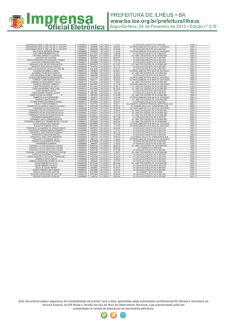 Segunda-feira, 04 de Fevereiro de 2013 • Edição n° 018



     ENDURANCE RENT A CAR LOC DE V LTDA EPP   I100089488   OKI9325    30/11/2012    11:12:41         AV.OSVALDO CRUZ PX AO N 250 SBC        7455 / 0
     ENDURANCE RENT A CAR LOC DE V LTDA EPP   I100089642   OKI6686    28/11/2012    15:50:33      AV.PROCLAMACAO PX N 944 S JD. SAVOIA/DI   7455 / 0
     ENDURANCE RENT A CAR LOC DE V LTDA EPP   I100090311   OKO0365    06/12/2012    10:19:35         AV.OSVALDO CRUZ PX AO N 250 SCB        7455 / 0
              ENILTON DE ANDRADE SOUSA        I100089655   JOR4935    30/11/2012    11:33:40      AV.PROCLAMACAO PX N 944 S JD. SAVOIA/DI   7455 / 0
               EPIC EMPEENDIMENTOS LTD        I100090066   AVT3725    03/12/2012    11:06:09         AV.OSVALDO CRUZ PX AO N 250 SCB        7455 / 0
              EPIFANIO BARRETO OLIVEIRA       I100089798   NZQ2361    01/12/2012    13:44:00        AV. AMILTON CASTRO PX. AO N 958 SBC     7455 / 0
                  EQUISON SILVA SODRE         I100089852   JQG8064    02/12/2012    08:02:21         AV.OSVALDO CRUZ PX AO N 250 SBC        7455 / 0
       ERICH FREDERICH BITTENCOURT THAENS     I100089848    AIF4335   02/12/2012    07:53:36         AV.OSVALDO CRUZ PX AO N 250 SCB        7463 / 0
             ERIVALDO PEREIRA BENEVIDES       I100090077   JSW8889    03/12/2012    17:41:12         AV.OSVALDO CRUZ PX AO N 250 SCB        7463 / 0
          ERNANDO JOSE NEVES DOS SANTOS       I100089783   GPW8274    01/12/2012    07:10:57        AV. AMILTON CASTRO PX. AO N 958 SBC     7463 / 0
            ERNESTO JOSE SOUZA CHINELIS       I100090069   NYI9756    03/12/2012    12:11:12         AV.OSVALDO CRUZ PX AO N 250 SBC        7463 / 0
        ERRS LOCADORA DE VEICULOS LTDA ME     I100089846   NTL2456    02/12/2012    07:50:47         AV.OSVALDO CRUZ PX AO N 250 SCB        7455 / 0
               EUGENIO DE ABREU JUNIOR        I100090129   JOE8635    04/12/2012    05:49:51      AV.PROCLAMACAO PX N 944 S JD. SAVOIA/DI   7463 / 0
             EVANDRO FRANCISCO SANTOS         I100090255   JQQ1888    05/12/2012    12:43:47        AV. AMILTON CASTRO PX. AO N 958 SBC     7455 / 0
           EVELINE MARIA DE MELO BRIGHAM      I100090318   JSN4228    06/12/2012    12:28:22         AV.OSVALDO CRUZ PX AO N 250 SCB        7455 / 0
          EVERALDINA BARBOSA MOURA MOTA       I100089670   JOZ1109    01/12/2012    06:34:34      AV.PROCLAMACAO PX N 944 S JD. SAVOIA/DI   7455 / 0
              EVEREST CONSTRUMAR LTDA         I100090292    NZI2777   06/12/2012    14:29:42      AV.PROCLAMACAO PX N 944 S JD. SAVOIA/DI   7455 / 0
            FABIANO DO NASCIMENTO SILVA       I100090110   NTJ2330    03/12/2012    17:25:44        AV. AMILTON CASTRO PX. AO N 958 SBC     7455 / 0
               FABIELLE PEREIRA FABRICIO      I100089589   BLK7867    23/11/2012    14:17:39      AV.PROCLAMACAO PX N 944 S JD. SAVOIA/DI   7463 / 0
               FABIO FERNANDES DA SILVA       I100090084   NYH1633    03/12/2012    07:06:11        AV. AMILTON CASTRO PX. AO N 958 SBC     7455 / 0
              FABIO MANDARINE PAES LEME       I100089515   NZV5060    30/11/2012    08:15:02        AV. AMILTON CASTRO PX. AO N 958 SBC     7455 / 0
                   FABIO MOREIRA MOTA         I100089910   JSL2462    02/12/2012    13:47:11         AV.OSVALDO CRUZ PX AO N 250 SCB        7455 / 0
             FABIO RAIRES TEIXEIRA XAVIER     I100089949   JRC7654    02/12/2012    16:31:56         AV.OSVALDO CRUZ PX AO N 250 SCB        7455 / 0
           FABIO ROCHA VALVERDE           A   I100090347   JRP3016    06/12/2012    11:40:58        AV. AMILTON CASTRO PX. AO N 958 SBC     7463 / 0
               FABRICIO ELIAS CERQUEIRA       I100089658   JSU5473    30/11/2012    12:31:46      AV.PROCLAMACAO PX N 944 S JD. SAVOIA/DI   7455 / 0
                 FABRICIO LIMA DOS REIS       I100089998   JMX7270    02/12/2012    12:24:14        AV. AMILTON CASTRO PX. AO N 958 SBC     7455 / 0
           FATIMA APARECIDA RAMOS LEMOS       I100089747   NYX6590    01/12/2012    14:54:07         AV.OSVALDO CRUZ PX AO N 250 SBC        7455 / 0
                 FAUSTO SANTOS REBELO         I100090182   HAI7749    04/12/2012    16:05:17   AV.LOMANTO JUNIOR ENTRADA DA SAPETINGA SCB   6050 / 3
       FERMIN DE LA CARIDAD GARCIA VELASCO    I100090115   OKO5200    04/12/2012    07:26:12       AV.ITABUNA ESQ.C/ AV. CANAVIEIRAS SCB    6050 / 3
               FERNANDA DA PAZ SANTANA        I100089580   NYP3425    22/11/2012    16:00:30      AV.PROCLAMACAO PX N 944 S JD. SAVOIA/DI   7455 / 0
         FERNANDO FELIPE DOS SANTOS SILVA     I100089795   NYU6031    01/12/2012    12:50:44        AV. AMILTON CASTRO PX. AO N 958 SBC     7455 / 0
         FERNANDO FELIPE DOS SANTOS SILVA     I100090091   NYU6031    03/12/2012    10:41:47        AV. AMILTON CASTRO PX. AO N 958 SBC     7455 / 0
         FERNANDO FELIPE DOS SANTOS SILVA     I100090348   NYU6031    06/12/2012    11:51:06        AV. AMILTON CASTRO PX. AO N 958 SBC     7455 / 0
            FERNANDO MURAKAMI DA SILVA        I100089859   EGR3749    02/12/2012    09:13:08         AV.OSVALDO CRUZ PX AO N 250 SCB        7455 / 0
           FERNANDO SAVIO CERQUEIRA DOS       I100090026   JQQ3397    02/12/2012    18:20:07        AV. AMILTON CASTRO PX. AO N 958 SBC     7455 / 0
    FERREIRA COMERCIO E TRANSPORTES LTDA ME   I100089519   NTO5209    30/11/2012    09:37:54        AV. AMILTON CASTRO PX. AO N 958 SBC     7463 / 0
              FLAVIO GONCALVES PEREIRA        I100089602   KUR9945    24/11/2012    16:07:52      AV.PROCLAMACAO PX N 944 S JD. SAVOIA/DI   7455 / 0
                FLAVIO PIETROBON COSTA        I100089596   MPL8059    24/11/2012    11:37:47      AV.PROCLAMACAO PX N 944 S JD. SAVOIA/DI   7455 / 0
      FRANCISCO ALEXANDRE DE ARAUJO JESUS     I100090208   NZN9516    05/12/2012    08:40:58         AV.OSVALDO CRUZ PX AO N 250 SCB        7463 / 0
         FRANCISCO HERMES MOURA SAMPAIO       I100089889   JOE5334    02/12/2012    11:31:47         AV.OSVALDO CRUZ PX AO N 250 SCB        7455 / 0
          FRANCISCO JOSE ASPRINO PEREIRA      I100090304   JSM5843    06/12/2012    08:01:02         AV.OSVALDO CRUZ PX AO N 250 SCB        7463 / 0
             FRANCISCO JOSE DOS SANTOS        I100090081   JMB9829    03/12/2012    21:48:50         AV.OSVALDO CRUZ PX AO N 250 SBC        7455 / 0
           FRANCISCO JOSE LOPES BARBOSA       I100089563   JLW0183    01/12/2012    12:50:23       AV.ITABUNA ESQ.C/ AV. CANAVIEIRAS SCB    6050 / 3
              FRANCISCO TOURINHO FILHO        I100089647   JRB4124    29/11/2012    11:39:46      AV.PROCLAMACAO PX N 944 S JD. SAVOIA/DI   7455 / 0
             FRANK UILLIAM SANTOS SOUZA       I100089719   NLW0550    01/12/2012    11:20:43         AV.OSVALDO CRUZ PX AO N 250 SCB        7455 / 0
                  FRANSISZEK SUSMAGA          I100089884   JMX4057    02/12/2012    11:00:53         AV.OSVALDO CRUZ PX AO N 250 SCB        7455 / 0
          FUNCHAL LOC DE VEICULOS LTDA ME     I100089789   NZM4152    01/12/2012    08:20:16        AV. AMILTON CASTRO PX. AO N 958 SBC     7455 / 0
          FUNCHAL LOC DE VEICULOS LTDA ME     I100090033   NZG9594    03/12/2012    00:00:20              AV.ITABUNA PX N 1360 SCB          7455 / 0
          FUNCHAL LOC DE VEICULOS LTDA ME     I100089692   NZM4152    01/12/2012    07:57:58         AV.OSVALDO CRUZ PX AO N 250 SBC        7455 / 0
      FUNCHAL LOCADORA DE VEICULOS LTDA ME    I100090343   OKQ4636    06/12/2012    11:05:21        AV. AMILTON CASTRO PX. AO N 958 SBC     7455 / 0
             FUNDACAO NACIONAL DO INDIO       I100089752   NPE9681    01/12/2012    15:18:19         AV.OSVALDO CRUZ PX AO N 250 SCB        7455 / 0
       FUNDO MUNICIPAL DE SAUDE FUMSAUDE      I100089738   NZF2488    01/12/2012    13:22:20         AV.OSVALDO CRUZ PX AO N 250 SBC        7455 / 0
                  GABRIELA DOVAL NEIVA        I100089880   NZZ6049    02/12/2012    10:46:40         AV.OSVALDO CRUZ PX AO N 250 SCB        7455 / 0
         GABRIELA MONTEIRO NUNES DA SILVA     I100090166   JRD6490    04/12/2012    14:41:57         AV.OSVALDO CRUZ PX AO N 250 SCB        7455 / 0
                 GEANE RIBEIRO DA SILVA       I100089788   NYY2286    01/12/2012    08:13:48        AV. AMILTON CASTRO PX. AO N 958 SBC     7455 / 0
                 GEANE RIBEIRO DA SILVA       I100089690   NYY2286    01/12/2012    07:51:29         AV.OSVALDO CRUZ PX AO N 250 SCB        7455 / 0
                  GEIZA DE SOUZA MEIRA        I100089952   JSQ8503    02/12/2012    16:37:27         AV.OSVALDO CRUZ PX AO N 250 SBC        7455 / 0
              GENER ROBSON LINS PASSOS        I100089497   JRL5688    30/11/2012    14:45:16         AV.OSVALDO CRUZ PX AO N 250 SBC        7455 / 0
               GENIVAL SILVA DOS SANTOS       I100090190   NYQ7869    05/12/2012    15:07:23             AV.LOMANTO JR PX N 90 SBC          7455 / 0
           GEORGE LUCAS ASSIS DE MATTOS       I100090132   OKN7904    04/12/2012    05:58:33         AV.OSVALDO CRUZ PX AO N 250 SCB        7455 / 0
              GEORGE SOUZA DE VIVEIROS        I100089694   JLM6746    01/12/2012    08:05:54         AV.OSVALDO CRUZ PX AO N 250 SBC        7463 / 0




Este documento possui segurança de inviolabilidade de autoria, hora e data, garantidas pelas autoridades certiﬁcadoras AC/Serasa e Secretaria da
                Receita Federal, da ICP Brasil e Divisão Serviço da Hora do Observatório Nacional, cuja autenticidade pode ser
                                        comprovada no campo de assinatura do documento eletrônico.
 