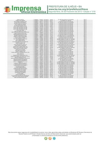 Segunda-feira, 04 de Fevereiro de 2013 • Edição n° 018



                      SHIRLEI CADAVID           I100090261   DGA3021   05/12/2012    16:28:37     AV. AMILTON CASTRO PX. AO N 958 SBC     7455 / 0
                  SILMAR ALVES AMORIM           I100089819   JLA7523   02/12/2012    08:34:01           AV.ITABUNA PX N 1360 SCB          7455 / 0
             SILVA GOMES P QUIMICOS LTDA        I100089870   OKS1217   02/12/2012    09:50:41      AV.OSVALDO CRUZ PX AO N 250 SCB        7455 / 0
               SILVAN SANTOS NASCIMENTO         I100089524   MIV7313   30/11/2012    10:32:02     AV. AMILTON CASTRO PX. AO N 958 SBC     7455 / 0
              SILVERIA COSTA ELOI DA SILVA      I100090065   JSA3403   03/12/2012    10:53:29      AV.OSVALDO CRUZ PX AO N 250 SCB        7455 / 0
                SILVIA CORREA DE ALMEIDA        I100089931   NYL4697   02/12/2012    14:44:48      AV.OSVALDO CRUZ PX AO N 250 SBC        7455 / 0
              SILVINO KRUSCHEWSKY NETO          I100090302   NYL3884   06/12/2012    07:06:27      AV.OSVALDO CRUZ PX AO N 250 SCB        7455 / 0
             SILVIO CESAR PEREIRA DA SILVA      I100089709   JSU7269   01/12/2012    09:38:27      AV.OSVALDO CRUZ PX AO N 250 SCB        7455 / 0
            SILVIO JOSE VASCONCELLOS LIMA       I100089746   NYT7579   01/12/2012    14:33:57      AV.OSVALDO CRUZ PX AO N 250 SBC        7463 / 0
            SILVIO JOSE VASCONCELLOS LIMA       I100089891   NTE3616   02/12/2012    11:43:07      AV.OSVALDO CRUZ PX AO N 250 SBC        7455 / 0
            SILVIO JOSE VASCONCELLOS LIMA       I100089978   NTE3616   02/12/2012    21:32:04      AV.OSVALDO CRUZ PX AO N 250 SCB        7455 / 0
                     SILVIO LUIS COMIN          I100089869   JSJ9427   02/12/2012    09:47:57      AV.OSVALDO CRUZ PX AO N 250 SCB        7455 / 0
               SIMPLICIO RIBEIRO DE SOUZA       I100090024   KRC1773   02/12/2012    18:07:12     AV. AMILTON CASTRO PX. AO N 958 SBC     7455 / 0
      SIND INT DOS EM EM CON NO S E SU DA BAH   I100089741   NZJ8602   01/12/2012    13:42:09      AV.OSVALDO CRUZ PX AO N 250 SCB        7455 / 0
               SINOLITA GONCALVES MATOS         I100090172   JPW4077   04/12/2012    16:27:43      AV.OSVALDO CRUZ PX AO N 250 SCB        7455 / 0
            SOANNE MARRI DA ROCHA LOIOLA        I100089951   JSQ3429   02/12/2012    16:34:41      AV.OSVALDO CRUZ PX AO N 250 SBC        7455 / 0
             SOLANGE RODRIGUES DA SILVA         I100089804   NYZ4806   01/12/2012    15:01:52     AV. AMILTON CASTRO PX. AO N 958 SBC     7455 / 0
              SORIANO JORGE PAIM DA CRUZ        I100089818   JMK0975   02/12/2012    16:46:07    AV.ITABUNA ESQ.C/ AV. CANAVIEIRAS SCB    6050 / 3
            STEMAC SA GRUPOS GERADORES          I100090071   MKB4271   03/12/2012    12:48:48      AV.OSVALDO CRUZ PX AO N 250 SBC        7455 / 0
                  SUELI FLORES TAVARES          I100089470   JPT9300   30/11/2012    06:25:06      AV.OSVALDO CRUZ PX AO N 250 SCB        7455 / 0
           SUELY DE CERQUEIRA VILAS BOAS        I100090286   NTP2502   06/12/2012    09:26:32   AV.PROCLAMACAO PX N 944 S JD. SAVOIA/DI   7455 / 0
                   SUELY MARIA RIBEIRO          I100089629   JSH0546   26/11/2012    10:19:36   AV.PROCLAMACAO PX N 944 S JD. SAVOIA/DI   7455 / 0
                  SUELY MIRANDA NOVAIS          I100090139   NYT5027   04/12/2012    06:30:28      AV.OSVALDO CRUZ PX AO N 250 SBC        7455 / 0
         SYLVIO DE CARVALHO E SILVA MATTOS      I100089568   NTO1414   21/11/2012    15:01:47   AV.PROCLAMACAO PX N 944 S JD. SAVOIA/DI   7455 / 0
                  TEIXEIRA & COSTA LTDA         I100089525   NTV0305   30/11/2012    10:35:38     AV. AMILTON CASTRO PX. AO N 958 SBC     7455 / 0
                  TELES E TEIXEIRA LTDA         I100090298   NZY3746   06/12/2012    06:15:53      AV.OSVALDO CRUZ PX AO N 250 SBC        7455 / 0
             TELMA LARCHERT DE CARVALHO         I100089634   OKL6455   26/11/2012    13:28:03   AV.PROCLAMACAO PX N 944 S JD. SAVOIA/DI   7455 / 0
                TELMA PERAZZO SIMONCINI         I100089480   NTJ6828   30/11/2012    08:40:07      AV.OSVALDO CRUZ PX AO N 250 SCB        7455 / 0
           TENACE ENG E CONSULTORIA LTDA        I100090216   NZA9923   05/12/2012    10:12:31      AV.OSVALDO CRUZ PX AO N 250 SBC        7455 / 0
          TEOFILO DE OLIVEIRA MULLER FILHO      I100089626   JSL8347   26/11/2012    05:52:58   AV.PROCLAMACAO PX N 944 S JD. SAVOIA/DI   7471 / 0
             THIAGO REGIS OLIVEIRA HYGINO       I100090121   NTN4318   04/12/2012    05:17:11          AV.LOMANTO JR PX N 90 SCB          7463 / 0
                  THIAGO SILVA OLIVEIRA         I100090217   OKJ8225   05/12/2012    10:22:15      AV.OSVALDO CRUZ PX AO N 250 SCB        7455 / 0
                 TIAGO MELO DOS SANTOS          I100089828   JRD2736   02/12/2012    12:20:30          AV.LOMANTO JR PX N 90 SBC          7455 / 0
                  TONGOY TURISMO LTDA           I100089723   HGS1122   01/12/2012    12:07:42      AV.OSVALDO CRUZ PX AO N 250 SCB        7455 / 0
     TOPGEO SERVICOS TOPOGRAFICOS S/C LTDA      I100090205   NYI7225   05/12/2012    06:34:53      AV.OSVALDO CRUZ PX AO N 250 SCB        7455 / 0
                      TOTAL FLEET S/A           I100089946   HKH7547   02/12/2012    16:00:25      AV.OSVALDO CRUZ PX AO N 250 SCB        7455 / 0
                      TOTAL FLEET S/A           I100089979   HKH7547   02/12/2012    22:40:38      AV.OSVALDO CRUZ PX AO N 250 SBC        7455 / 0
          TRANSPORTAR TRANSPORTES LTDA          I100090283   IHA3487   06/12/2012    07:41:13   AV.PROCLAMACAO PX N 944 S JD. SAVOIA/DI   7455 / 0
    TRANSPORTE URBANO SAO MIGUEL DE ILHEUS L    I100089817   JLM9177   02/12/2012    08:26:03    R.31 DE MARCO ESQ C/ AV. ITABUNA SBC     6050 / 3
               UBERLON SAMPAIO DA SILVA         I100090120   NZY8316   04/12/2012    04:34:29          AV.LOMANTO JR PX N 90 SBC          7455 / 0
    UBIRACY DE SOUZA FERNANDES E CIA LTDA ME    I100089929   NZP2724   02/12/2012    14:39:00      AV.OSVALDO CRUZ PX AO N 250 SCB        7455 / 0
           UBIRATAN CARDOSO DOS SANTOS          I100090021   JLM5492   02/12/2012    17:09:52     AV. AMILTON CASTRO PX. AO N 958 SBC     7455 / 0
            UILIAN DOS SANTOS NASCIMENTO        I100089830   JPX0401   02/12/2012    15:11:14          AV.LOMANTO JR PX N 90 SBC          7455 / 0
           UMBERTO MADALENA BIONDI FILHO        I100089706   JOE7379   01/12/2012    09:21:01      AV.OSVALDO CRUZ PX AO N 250 SCB        7455 / 0
                         UNIDAS SA              I100089646   AVV9147   29/11/2012    09:21:11   AV.PROCLAMACAO PX N 944 S JD. SAVOIA/DI   7455 / 0
            VALDELICE CORREIA DOS SANTOS        I100089614   JRN8032   25/11/2012    14:22:16   AV.PROCLAMACAO PX N 944 S JD. SAVOIA/DI   7455 / 0
               VALDELIO JOSE DOS SANTOS         I100090291   OKQ0337   06/12/2012    12:00:59   AV.PROCLAMACAO PX N 944 S JD. SAVOIA/DI   7463 / 0
           VALDETE RAMOS DA SILVA SANTOS        I100089861   JLM9154   02/12/2012    09:26:16      AV.OSVALDO CRUZ PX AO N 250 SCB        7463 / 0
               VALDICIO SILVA DOS SANTOS        I100089544   JDU0668   30/11/2012    15:16:18     AV. AMILTON CASTRO PX. AO N 958 SBC     7455 / 0
                    VALDIR PIANTAVINHA          I100089473   JME7245   30/11/2012    06:37:37      AV.OSVALDO CRUZ PX AO N 250 SCB        7455 / 0
               VALDSON FERREIRA BEZERRA         I100089935   JMX0070   02/12/2012    15:01:27      AV.OSVALDO CRUZ PX AO N 250 SBC        7463 / 0
           VALERIA EDILENE GOES DE SOUZA        I100090352   JRA7310   06/12/2012    14:46:20     AV. AMILTON CASTRO PX. AO N 958 SBC     7463 / 0
                VALMIR COSTA DE OLIVEIRA        I100090310   JLE2130   06/12/2012    09:38:45      AV.OSVALDO CRUZ PX AO N 250 SCB        7455 / 0
                VALMIR COSTA DE OLIVEIRA        I100089860   JLE2130   02/12/2012    09:19:03      AV.OSVALDO CRUZ PX AO N 250 SCB        7455 / 0
                VALQUIRIA FERREIRA BISPO        I100089547   JMX3285   30/11/2012    15:49:10     AV. AMILTON CASTRO PX. AO N 958 SBC     7455 / 0
                VALTER BISPO FELISBERTO         I100090244   JPY0151   05/12/2012    06:34:38     AV. AMILTON CASTRO PX. AO N 958 SBC     7463 / 0
                       VALTER ROMBI             I100090213   NZH2874   05/12/2012    09:41:14      AV.OSVALDO CRUZ PX AO N 250 SCB        7455 / 0
                  VANILDO NUNES SOUZA           I100090280   JPW4140   06/12/2012    09:06:01           AV.ITABUNA PX N 1360 SCB          7455 / 0
      VC FILGUEIRAS MATERIAS DE CONSTRUCAO      I100089983   NZT4966   02/12/2012    08:02:26     AV. AMILTON CASTRO PX. AO N 958 SBC     7455 / 0
        VERA LUCIA CHAVES SANTOS PINHEIRO       I100089735   DBA8822   01/12/2012    13:20:10      AV.OSVALDO CRUZ PX AO N 250 SBC        7455 / 0
              VERA LUCIA MAGALHAES LAGO         I100090236   JRD7228   05/12/2012    17:11:56      AV.OSVALDO CRUZ PX AO N 250 SBC        7455 / 0




Este documento possui segurança de inviolabilidade de autoria, hora e data, garantidas pelas autoridades certiﬁcadoras AC/Serasa e Secretaria da
                Receita Federal, da ICP Brasil e Divisão Serviço da Hora do Observatório Nacional, cuja autenticidade pode ser
                                        comprovada no campo de assinatura do documento eletrônico.
 