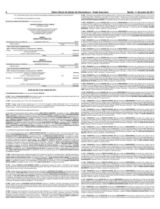8                                                                                     Diário Oficial do Estado de Pernambuco - Poder Executivo                                                                                          Recife, 11 de junho de 2011
                Art. 3º Este Decreto entra em vigor na data de sua publicação, retroagindo seus efeitos a 01 de junho de 2011.               Nº 5091 - Reconduzir, para mandato até 28 de setembro de 2011, tendo em vista o disposto no § 1º do artigo 7º da Lei nº 12.310, de 19
                                                                                                                                             de dezembro de 2002, e alterações, e nos artigos 37 e 39 do Decreto nº 25.343, de 31 de março de 2003, e alterações, para compor a
                Art. 4º Revogam-se as disposições em contrário.                                                                              Comissão Deliberativa do Fundo Pernambucano de Incentivo à Cultura – FUNCULTURA, como representante da Secretaria de Cultura,
                                                                                                                                             CARLA FRANCINE PEDROSA FERREIRA, na qualidade de titular, com efeito retroativo a 05 de junho de 2011.
PALÁCIO DO CAMPO DAS PRINCESAS, em 10 de junho de 2011.
                                                                                                                                             Nº 5092 - PROMOVER ao posto de CORONEL PM, pelo princípio de MERECIMENTO, de acordo com o artigo 22 da Lei nº 6.784, de 16
                                              EDUARDO HENRIQUE ACCIOLY CAMPOS                                                                de outubro de 1974, e artigo 3º da Lei Complementar nº 123, de 01 de julho de 2008, com nova redação dada pela Lei Complementar
                                                     Governador do Estado                                                                    nº 139, de 18 de maio de 2009, tendo em vista proposta que lhe foi dirigida pelo Conselho Superior, para preenchimento das vagas
                                                                                                                                             existentes no Quadro de Oﬁciais Policiais Militares (QOPM) da aludida Corporação, o Tenente-Coronel PM LUCIANO TENÓRIO
                                                                                                                                             MARANHÃO, matrícula nº 1830-9, a contar de 11 de junho de 2011.
                                        JOSÉ RICARDO WANDERLEY DANTAS DE OLIVEIRA
                                           FRANCISCO TADEU BARBOSA DE ALENCAR
                                                                                                                                             Nº 5093 - PROMOVER ao posto de CORONEL PM, pelo princípio de MERECIMENTO, de acordo com o artigo 22 da Lei nº 6.784, de 16
                                              PAULO HENRIQUE SARAIVA CÂMARA
                                                                                                                                             de outubro de 1974, e artigo 3º da Lei Complementar nº 123, de 01 de julho de 2008, com nova redação dada pela Lei Complementar nº
                                                 ALEXANDRE REBÊLO TÁVORA
                                                                                                                                             139, de 18 de maio de 2009, tendo em vista proposta que lhe foi dirigida pelo Conselho Superior, para preenchimento das vagas existentes
                                                                                                                                             no Quadro de Oﬁciais Policiais Militares (QOPM) da aludida Corporação, o Tenente-Coronel PM WALDEMIR JOSÉ VASCONCELOS DE
                                                                                                                                             ARAÚJO, matrícula nº 1706-0, a contar de 11 de junho de 2011.

                                                                                                                                             Nº 5094 - PROMOVER ao posto de CORONEL PM, pelo princípio de MERECIMENTO, de acordo com o artigo 22 da Lei nº 6.784, de 16
                                                                                                                                             de outubro de 1974, e artigo 3º da Lei Complementar nº 123, de 01 de julho de 2008, com nova redação dada pela Lei Complementar
                                                                                                                                             nº 139, de 18 de maio de 2009, tendo em vista proposta que lhe foi dirigida pelo Conselho Superior, para preenchimento das vagas
                                                                                                                                             existentes no Quadro de Oﬁciais Policiais Militares (QOPM) da aludida Corporação, o Tenente-Coronel PM CHUSA FERREIRA DA SILVA
                                                                                                                                             JÚNIOR, matrícula nº 1863-5, a contar de 11 de junho de 2011.

                                                                                                                                             Nº 5095 - PROMOVER ao posto de CORONEL PM, pelo princípio de MERECIMENTO, de acordo com o artigo 22 da Lei nº 6.784, de 16
                                                                                                                                             de outubro de 1974, e artigo 3º da Lei Complementar nº 123, de 01 de julho de 2008, com nova redação dada pela Lei Complementar
                                                                                                                                             nº 139, de 18 de maio de 2009, tendo em vista proposta que lhe foi dirigida pelo Conselho Superior, para preenchimento das vagas
                                                                                                                                             existentes no Quadro de Oﬁciais Policiais Militares (QOPM) da aludida Corporação, o Tenente-Coronel PM MARCOS LUÍS CAMPELO
                                                                                                                                             LIRA, matrícula nº 1739-6, a contar de 11 de junho de 2011.

                                                                                                                                             Nº 5096 - PROMOVER ao posto de CORONEL PM, pelo princípio de MERECIMENTO, de acordo com o artigo 22 da Lei nº 6.784, de 16
                                                                                                                                             de outubro de 1974, e artigo 3º da Lei Complementar nº 123, de 01 de julho de 2008, com nova redação dada pela Lei Complementar
                                                                                                                                             nº 139, de 18 de maio de 2009, tendo em vista proposta que lhe foi dirigida pelo Conselho Superior, para preenchimento das vagas
                                                                                                                                             existentes no Quadro de Oﬁciais Policiais Militares (QOPM) da aludida Corporação, o Tenente-Coronel PM MILTON LUIZ DINO SOBRAL,
                                                                                                                                             matrícula nº 1810-4, a contar de 11 de junho de 2011.

                                                                                                                                             Nº 5097 - PROMOVER ao posto de CORONEL PM, pelo princípio de MERECIMENTO, de acordo com o artigo 22 da Lei nº 6.784, de 16
                                                                                                                                             de outubro de 1974, e artigo 3º da Lei Complementar nº 123, de 01 de julho de 2008, com nova redação dada pela Lei Complementar
                                                                                                                                             nº 139, de 18 de maio de 2009, tendo em vista proposta que lhe foi dirigida pelo Conselho Superior, para preenchimento das vagas
                                                                                                                                             existentes no Quadro de Oﬁciais Policiais Militares (QOPM) da aludida Corporação, o Tenente-Coronel PM EDUARDO JOSÉ PEREIRA
                                                                                                                                             DA SILVA, matrícula nº 1828-7, a contar de 11 de junho de 2011.

                                                                                                                                             Nº 5098 - PROMOVER ao posto de CORONEL PM, pelo princípio de MERECIMENTO, de acordo com o artigo 22 da Lei nº 6.784, de 16
                                                                                                                                             de outubro de 1974, e artigo 3º da Lei Complementar nº 123, de 01 de julho de 2008, com nova redação dada pela Lei Complementar
                                                                                                                                             nº 139, de 18 de maio de 2009, tendo em vista proposta que lhe foi dirigida pelo Conselho Superior, para preenchimento das vagas
                                                                                                                                             existentes no Quadro de Oﬁciais Policiais Militares (QOPM) da aludida Corporação, o Tenente-Coronel PM JOSÉ CARLOS GONÇALVES
                                                                                                                                             RODRIGUES DE OLIVEIRA, matrícula nº 1809-0, a contar de 11 de junho de 2011.

                                                                                                                                             Nº 5099 - PROMOVER ao posto de CORONEL PM, pelo princípio de MERECIMENTO, de acordo com o artigo 22 da Lei nº 6.784, de 16
                                                                                                                                             de outubro de 1974, e artigo 3º da Lei Complementar nº 123, de 01 de julho de 2008, com nova redação dada pela Lei Complementar
                                                                                                                                             nº 139, de 18 de maio de 2009, tendo em vista proposta que lhe foi dirigida pelo Conselho Superior, para preenchimento das vagas
                                                                                                                                             existentes no Quadro de Oﬁciais Policiais Militares (QOPM) da aludida Corporação, o Tenente-Coronel PM WALTER FERREIRA DE
                                                                                                                                             LIMA, matrícula nº 1815-5, a contar de 11 de junho de 2011.
                                          ATOS DO DIA 10 DE JUNHO DE 2011.
                                                                                                                                             Nº 5100 - PROMOVER ao posto de CORONEL PM, pelo princípio de MERECIMENTO, de acordo com o artigo 22 da Lei nº 6.784, de 16 de
O GOVERNADOR DO ESTADO, no uso de suas atribuições RESOLVE:                                                                                  outubro de 1974, e artigo 3º da Lei Complementar nº 123, de 01 de julho de 2008, com nova redação dada pela Lei Complementar nº 139,
                                                                                                                                             de 18 de maio de 2009, tendo em vista proposta que lhe foi dirigida pelo Conselho Superior, para preenchimento das vagas existentes no
Nº 5083 - Nomear JULIANA DIAS BARRETO para exercer o cargo, em comissão, de Coordenadora da Casa Abrigo, símbolo CAS-2, da                   Quadro de Oﬁciais Policiais Militares (QOPM) da aludida Corporação, o Tenente-Coronel PM ANTONIO OTAVIO BARBOSA VARÊDA,
Secretaria da Mulher, com efeito retroativo a 01 de junho de 2011.                                                                           matrícula nº 1852-0, a contar de 11 de junho de 2011.

Nº 5084 - Tornar sem efeito o Ato nº 2791, de 07 de fevereiro de 2011.                                                                       Nº 5101 - PROMOVER ao posto de TENENTE-CORONEL PM, pelo princípio de MERECIMENTO, de acordo com o artigo 22 da Lei
                                                                                                                                             nº 6.784, de 16 de outubro de 1974, e artigo 3º da Lei Complementar nº 123, de 01 de julho de 2008, com nova redação dada pela Lei
                                                                                                                      os
Nº 5085 - Designar, tendo em vista o disposto na Lei nº 11.119, de 01 de agosto de 1994, alterada pelas Leis n 11.415, de 20 de              Complementar nº 139, de 18 de maio de 2009, tendo em vista proposta que lhe foi dirigida pelo Conselho Superior, para preenchimento
dezembro de 1996, 12.226, de 18 de junho de 2002, e 12.423, de 17 de setembro de 2003, para comporem o Conselho Estadual dos                 das vagas existentes no Quadro de Oﬁciais Policiais Militares (QOPM) da aludida Corporação, o Major PM JOSÉ ANTÔNIO DA SILVA
                                                                                                                                             FILHO, matrícula nº 1864-3, a contar de 11 de junho de 2011.
Direitos do Idoso – CEDI, os membros abaixo discriminados, para o quadriênio 2011/2014:
                                                                                                                                             Nº 5102 - PROMOVER ao posto de TENENTE-CORONEL PM, pelo princípio de MERECIMENTO, de acordo com o artigo 22 da Lei
1. na qualidade de representantes de órgãos governamentais:
                                                                                                                                             nº 6.784, de 16 de outubro de 1974, e artigo 3º da Lei Complementar nº 123, de 01 de julho de 2008, com nova redação dada pela Lei
                                                                                                                                             Complementar nº 139, de 18 de maio de 2009, tendo em vista proposta que lhe foi dirigida pelo Conselho Superior, para preenchimento
Da Secretaria de Desenvolvimento Social e Direitos Humanos, MARIA NIEDJA GUIMARÃES, na qualidade de Titular, e MARIA MARTA                   das vagas existentes no Quadro de Oﬁciais Policiais Militares (QOPM) da aludida Corporação, o Major PM VALME ZEFERINO DE
BRAZ, na qualidade de Suplente; da Secretaria da Casa Civil, PAULO PEREIRA DA SILVA, na qualidade de Titular, e AGOSTINHO BEZERRA            SOUZA, matrícula nº 2046-0, a contar de 11 de junho de 2011.
CAVALCANTI NETO, na qualidade de Suplente; da Secretaria de Defesa Social, ERONILDO RODOLFO DE FARIAS, na qualidade de Titular,
e MARLUCE FERREIRA DOS SANTOS, na qualidade de Suplente; da Secretaria de Transportes, SUETÔNIO GONÇALVES, na qualidade de                   Nº 5103 - PROMOVER ao posto de TENENTE-CORONEL PM, pelo princípio de MERECIMENTO, de acordo com o artigo 22 da Lei
Titular, e MARCELO CARVALHO ALVES LACERDA, na qualidade de Suplente; da Secretaria de Desenvolvimento Econômico, MARIA DA                    nº 6.784, de 16 de outubro de 1974, e artigo 3º da Lei Complementar nº 123, de 01 de julho de 2008, com nova redação dada pela Lei
PENHA DE SOUZA SANTOS, na qualidade de Titular, e da Empresa de Turismo de Pernambuco S/A - EMPETUR, MOZANA RODRIGUES                        Complementar nº 139, de 18 de maio de 2009, tendo em vista proposta que lhe foi dirigida pelo Conselho Superior, para preenchimento
CAVALCANTI, na qualidade de Suplente; da Secretaria de Educação, AVANY MARTINS DE ARRUDA, na qualidade de Titular, e AURISTELA               das vagas existentes no Quadro de Oﬁciais Policiais Militares (QOPM) da aludida Corporação, o Major PM JOSÉ AILTON TELES DA
PEREIRA DE ARAÚJO, na qualidade de Suplente; da Universidade de Pernambuco - UPE, KARLA MARIA BANDEIRA, na qualidade de                      SILVA, matrícula nº 2030-3, a contar de 11 de junho de 2011.
Titular, e SÁLVEA DE OLIVEIRA CAMPELO E PAIVA, na qualidade de Suplente; da Secretaria de Saúde, LUCYANA PAULA DE COUTO
MOREIRA, na qualidade de Titular, e VALÉRIA PASTOR ALEXANDRE DE ARAÚJO, na qualidade de Suplente;                                            Nº 5104 - PROMOVER ao posto de TENENTE-CORONEL PM, pelo princípio de MERECIMENTO, de acordo com o artigo 22 da Lei
                                                                                                                                             nº 6.784, de 16 de outubro de 1974, e artigo 3º da Lei Complementar nº 123, de 01 de julho de 2008, com nova redação dada pela Lei
2. na qualidade de representantes de órgãos não governamentais:                                                                              Complementar nº 139, de 18 de maio de 2009, tendo em vista proposta que lhe foi dirigida pelo Conselho Superior, para preenchimento
                                                                                                                                             das vagas existentes no Quadro de Oﬁciais Policiais Militares (QOPM) da aludida Corporação, o Major PM JOSÉ HAILTON ARRUDA DE
Grupo da Boa Idade Movimento e Saúde, AMARO BEZERRA MARTINS, na qualidade de Titular, e do Grupo da Boa Idade Flor do                        ARAÚJO, matrícula nº 2071-0, a contar de 11 de junho de 2011.
Carmelo, HILDA HENRIQUE ROCHA, na qualidade de Suplente; da Federação das Associações de Idosos de Pernambuco – FAIPE,
REGINALDO JOSÉ DE PINHO BORGES, na qualidade de Titular, e LOURDES MARIA FARIAS PORTELA, na qualidade de Suplente;                           Nº 5105 - PROMOVER ao posto de TENENTE-CORONEL PM, pelo princípio de MERECIMENTO, de acordo com o artigo 22 da Lei
do Abrigo Santa Luzia, GENI LINS DE ARAÚJO, na qualidade de Titular, e ANGELINA BEZERRA DE LIMA, na qualidade de Suplente;                   nº 6.784, de 16 de outubro de 1974, e artigo 3º da Lei Complementar nº 123, de 01 de julho de 2008, com nova redação dada pela Lei
do Instituto de Pesquisas e Estudos da Terceira Idade – IPETI, MARILÚCIA CORDEIRO DE SOUZA, na qualidade de Titular, e da                    Complementar nº 139, de 18 de maio de 2009, tendo em vista proposta que lhe foi dirigida pelo Conselho Superior, para preenchimento
Associação Brasileira de Alzheimer-PE, SUELY BALBINO DE OLIVEIRA, na qualidade de Suplente; do Sindicato dos Trabalhadores                   das vagas existentes no Quadro de Oﬁciais Policiais Militares (QOPM) da aludida Corporação, o Major PM ABEL FERREIRA JÚNIOR,
Aposentados, Pensionistas e Idosos da Previdência Social em Pernambuco - SINDSEP-PE, MARLI COSTA RODRIGUES BARBOSA,                          matrícula nº 2037-0, a contar de 11 de junho de 2011.
na qualidade de Titular, e da Federação das Associações de Idosos de Pernambuco – FAAPIPE, UBALDINO NUNES DA SILVA,
na qualidade de Suplente; da ABCMI-PE, EDUZA CESAR MENEZES DE ARAÚJO PEREIRA, na qualidade de Titular, e ANTONIO                             Nº 5106 - PROMOVER ao posto de TENENTE-CORONEL PM, pelo princípio de MERECIMENTO, de acordo com o artigo 22 da Lei
                                                                                                                                             nº 6.784, de 16 de outubro de 1974, e artigo 3º da Lei Complementar nº 123, de 01 de julho de 2008, com nova redação dada pela Lei
IDELFONSO DE BARROS, na qualidade de Suplente; do Conselho Regional de Nutricionistas 6ª Região, LEOPOLDINA AUGUSTA
                                                                                                                                             Complementar nº 139, de 18 de maio de 2009, tendo em vista proposta que lhe foi dirigida pelo Conselho Superior, para preenchimento
SIQUEIRA, na qualidade de Titular, e VALÉRIA MONTEIRO DE LIMA, na qualidade de Suplente; da Associação dos Idosos de Rio
                                                                                                                                             das vagas existentes no Quadro de Oﬁciais Policiais Militares (QOPM) da aludida Corporação, a Major PM MARIA DA CONCEIÇÃO
Doce, MARIA JOSÉ CARVALHO DA SILVA, na qualidade de Titular, e do Grupo de Idosos Tia Fia, MARIA DO SOCORRO DA SILVA,
                                                                                                                                             ANTERO PESSOA, matrícula nº 1857-0, a contar de 11 de junho de 2011.
na qualidade de Suplente.
                                                                                                                                             Nº 5107 - PROMOVER ao posto de TENENTE-CORONEL PM, pelo princípio de MERECIMENTO, de acordo com o artigo 22 da Lei
Nº 5086 - Designar, tendo em vista o disposto nos artigos 3º e 6º do Decreto nº 30.363, de 17 de abril de 2007, e alteração, para compor o   nº 6.784, de 16 de outubro de 1974, e artigo 3º da Lei Complementar nº 123, de 01 de julho de 2008, com nova redação dada pela Lei
Conselho Fiscal do Departamento Estadual de Trânsito de Pernambuco – DETRAN-PE: como representantes da Secretaria das Cidades                Complementar nº 139, de 18 de maio de 2009, tendo em vista proposta que lhe foi dirigida pelo Conselho Superior, para preenchimento
AUREA MARIA DA CRUZ IGREJAS LOPES, na qualidade de Presidente, e DIANA PATRICIA LOPES CÂMARA, na qualidade de                                das vagas existentes no Quadro de Oﬁciais Policiais Militares (QOPM) da aludida Corporação, a Major PM MARCOS CAMPOS DE
suplente; como representante da Secretaria da Fazenda, RAIMUNDO NONATO FARIAS, na qualidade de titular, e PATRÍCIA DE SOUZA                  ALBUQUERQUE, matrícula nº 2077-0, a contar de 11 de junho de 2011.
DANDA, na qualidade de suplente; como representante da Polícia Militar de Pernambuco, o Ten Cel PM MANOEL MARTINS DOS
SANTOS JUNIOR, na qualidade de titular, e o Ten Cel PM JOÃO DA SILVA NETO, na qualidade de suplente.                                         Nº 5108 - PROMOVER ao posto de TENENTE-CORONEL PM, pelo princípio de MERECIMENTO, de acordo com o artigo 22 da Lei
                                                                                                                                             nº 6.784, de 16 de outubro de 1974, e artigo 3º da Lei Complementar nº 123, de 01 de julho de 2008, com nova redação dada pela Lei
Nº 5087 - Designar MARCELO ALVES BEZERRA JÚNIOR, do Departamento Estadual de Trânsito – DETRAN-PE, para responder                            Complementar nº 139, de 18 de maio de 2009, tendo em vista proposta que lhe foi dirigida pelo Conselho Superior, para preenchimento
pelo expediente da Coordenadoria de CIRETRAN/Postos Avançados - Belo Jardim, no período de 01 a 30 de junho de 2011, durante a               das vagas existentes no Quadro de Oﬁciais Policiais Militares (QOPM) da aludida Corporação, o Major PM MÁRIO GEORGE SABINO
ausência de seu titular, em gozo de férias regulamentares.                                                                                   NASCIMENTO, matrícula nº 21028-5, a contar de 11 de junho de 2011.

Nº 5088 - Delegar poderes ao Secretário de Recursos Hídricos e Energéticos, JOÃO BOSCO DE ALMEIDA, e ao Secretário Executivo de              Nº 5109 - PROMOVER ao posto de TENENTE-CORONEL PM, pelo princípio de MERECIMENTO, de acordo com o artigo 22 da Lei
Recursos Hídricos, JOSÉ ALMIR CIRILO, Secretário Executivo de Energia, EDUARDO AZEVEDO RODRIGUES, para, em conjunto ou de                    nº 6.784, de 16 de outubro de 1974, e artigo 3º da Lei Complementar nº 123, de 01 de julho de 2008, com nova redação dada pela Lei
                                                                                                                                             Complementar nº 139, de 18 de maio de 2009, tendo em vista proposta que lhe foi dirigida pelo Conselho Superior, para preenchimento
per si, neste caso com, pelo menos, um dos seguintes ordenadores de despesas, ZUZETE SALES DA PORCIÚNCULA, Superintendente
                                                                                                                                             das vagas existentes no Quadro de Oﬁciais Policiais Militares (QOPM) da aludida Corporação, o Major PM RICARDO FENTES GOMES,
de Gestão, e LUIZ JOSÉ CAVALCANTI NOGUEIRA, Gestor de Apoio Financeiro Orçamentário, da Secretaria de Recursos Hídricos
                                                                                                                                             matrícula nº 2006-0, a contar de 11 de junho de 2011.
e Energéticos, movimentarem as contas correntes nºs. 10304-7 e 10305-5, do Banco do Brasil S/A, Agência 3234-4, podendo emitir,
endossar, sustar ou cancelar cheques, efetuar transferências, pagamentos, resgates de aplicação ﬁnanceira e saques em conta corrente         Nº 5110 - PROMOVER ao posto de MAJOR PM, pelo princípio de MERECIMENTO, de acordo com o artigo 22 da Lei nº 6.784, de 16 de outubro
e poupança, retroagindo os efeitos da delegação a 17 de maio de 2011.                                                                        de 1974, e artigo 3º da Lei Complementar nº 123, de 01 de julho de 2008, com nova redação dada pela Lei Complementar nº 139, de 18 de maio de
                                                                                                                                             2009, tendo em vista proposta que lhe foi dirigida pelo Conselho Superior, para preenchimento das vagas existentes no Quadro de Oﬁciais Policiais
Nº 5089 - Delegar poderes a ALEXANDRE AUTO DE ALENCAR, matrícula nº 193.893-2, Procurador Geral Adjunto, da Procuradoria                     Militares (QOPM) da aludida Corporação, o Capitão PM DEMÉTRIO JOSÉ SOARES DE LIMA, matrícula nº 2043-5, a contar de 11 de junho de 2011.
Geral do Estado, para, em nome do Estado de Pernambuco, assinar escritura pública de doação à Companhia Siderúrgica Suape - CSS,
de áreas de terras, localizadas na Zona Industrial de Suape, Gleba Leste, Município do Cabo de Santo Agostinho, nos termos da Lei nº         Nº 5111 - PROMOVER ao posto de MAJOR PM, pelo princípio de MERECIMENTO, de acordo com o artigo 22 da Lei nº 6.784, de 16 de
14.261, de 29 de dezembro de 2010.                                                                                                           outubro de 1974, e artigo 3º da Lei Complementar nº 123, de 01 de julho de 2008, com nova redação dada pela Lei Complementar nº 139,
                                                                                                                                             de 18 de maio de 2009, tendo em vista proposta que lhe foi dirigida pelo Conselho Superior, para preenchimento das vagas existentes no
Nº 5090 - Reconduzir, para mandato de 01 (um) ano, tendo em vista o disposto no § 1º do artigo 7º da Lei nº 12.310, de 19 de dezembro        Quadro de Oﬁciais Policiais Militares (QOPM) da aludida Corporação, o Capitão PM PAULO HENRIQUE SANTIAGO PAIVA, matrícula
de 2002, e alterações, e nos artigos 37 e 39 do Decreto nº 25.343, de 31 de março de 2003, e alterações, para compor a Comissão              nº 2081-8, a contar de 11 de junho de 2011.
Deliberativa do Fundo Pernambucano de Incentivo à Cultura – FUNCULTURA, como representantes da Secretaria de Cultura e da
Fundação do Patrimônio Histórico e Artístico de Pernambuco – FUNDARPE, respectivamente, CARLOS ALBERTO CARVALHO e                            Nº 5112 - PROMOVER ao posto de MAJOR PM, pelo princípio de MERECIMENTO, de acordo com o artigo 22 da Lei nº 6.784, de 16 de
MARIA TERESA SANTANA AMARAL, na qualidade de suplentes, com efeito retroativo a 05 de junho de 2011.                                         outubro de 1974, e artigo 3º da Lei Complementar nº 123, de 01 de julho de 2008, com nova redação dada pela Lei Complementar nº 139,
 