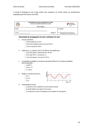 Diário de bordo Sala de Aula Invertida Ano letivo 2022/2023
20
A versão B distingue-se da A pela ordem das respostas. Foi ainda criado um questionário
adaptado para três alunos com NEE:
 