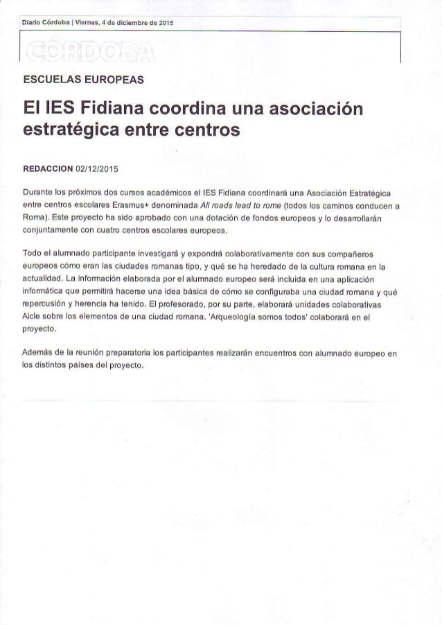 O¡arioCórdob, I Viernes.4 oe dic¡embrede 20l5
ESCUELASEUROPEAS
EIIESFidianacoordinaunaasociación
estratégicaentrecentros
R...