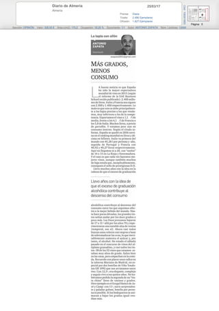 25/03/17Diario de Almería
Almería
Prensa: Diaria
Tirada: 2.486 Ejemplares
Difusión: 1.827 Ejemplares
Página: 5
Sección: OPINIÓN Valor: 328,00 € Área (cm2): 175,2 Ocupación: 18,25 % Documento: 1/1 Autor: ANTONIO ZAPATA Núm. Lectores: 12000
Cód:109301853
 