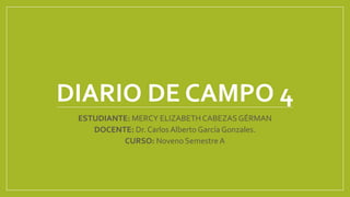 DIARIO DE CAMPO 4
ESTUDIANTE: MERCY ELIZABETHCABEZAS GÉRMAN
DOCENTE: Dr. Carlos Alberto García Gonzales.
CURSO: Noveno Semestre A
 