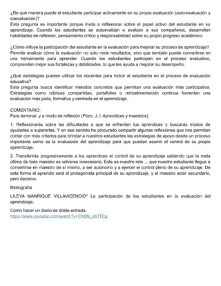El Rol Activo del Estudiante en la Evaluación Educativa: Autonomía y ...