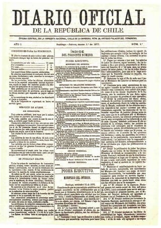 Diario Oficial de la República de Chile, edición número 1 del día jueves 1° de marzo de 1877