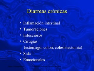 Diarreas crónicas Inflamación intestinal Tumoraciones Infecciosos Cirugías  (estómago, colon, colesistectomía) Sida  Emocionales  