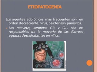 Los agentes etiológicos más frecuentes son, en
orden decreciente, virus, bacteriasy parásitos.
 Los rotavirus, serotipos ...
