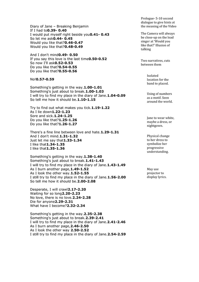 Diary of jane lyrics breakdown docx contemporary hits pop top 40