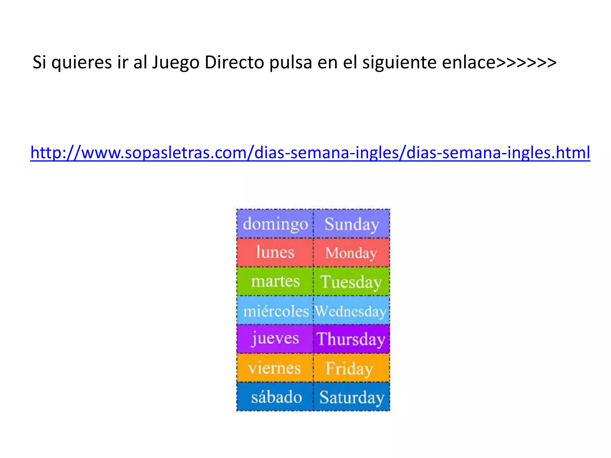 Dias de la Semana en Ingles PPT