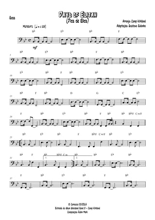 ? bb c
F
Moderato {q = c 108}
.œ œ œ œ ˙
Bb
.œ œ œ œ ˙
Eb
.œ œ œ œ ˙
Bb
.œ œ œ œ ˙
F
?
bb
5
.œ œ œ œ ˙
Bb
.œ œ œ œ ˙
Eb
.œ œ œ œ ˙
Bb
.œ œ œ œ ˙
F
.œ œ œ œ ˙
Bb
?
bb
10
.œ œ œ œ ˙
Eb
.œ œ œ œ ˙
Bb F
.œ œ œ œ ˙
Bb
.œ œ œ œ ˙
Bb
.œ œ œ œ ˙
Eb
? bb
15
.œ œ œ œ ˙
Bb F
.œ œ œ œ ˙
Bb
.œ œ œ œ ˙
D
.œ œ œ œ ˙
G
.œ œ œ œ ˙
C Eb
?
bb
20
.œ œ œ
œ ˙
F
.œ œ œ œ ˙
Bb
.œ œ œ œ ˙
Eb
.œ œ œ œ œ œ œ œ
^
Bb F Bb
Œ œ œ œ
Bb Bb/F C m/F
?
bb ..
25
.œ
j
œ ˙
Bb
.œ
J
œ ˙
Eb
.œ
j
œ ˙
Bb
.œ
j
œ œ
œ
F Bb/F C m/F
.œ
j
œ ˙
Bb
.œ
J
œ ˙
Eb
? bb ..
31
.œ
j
œ œ
œ
Bb F
1.
.œ
j
œ œ œ
Bb Bb/F C m
2.
.œ
j
œ ˙
Bb
.œ œ .˙
Bb
.œ œ .˙
Eb
.œ œ .˙
Bb
? bb
37
.œ œ .˙
F
.œ œ .˙
Bb
.œ œ .˙
Eb
.œ œ .˙
Bb
.œ œ .˙
F
.œ œ .˙
Bb
Days of Elijah
Arranjo: Camp Kirkland
Adaptação: Gustavo Bolonha
© Cariacica 03/2014
Extraído do álbum Gloryland Band 8 - Camp Kirkland
Composição: Robin Mark
Bass
(Dias de Elias)
 
