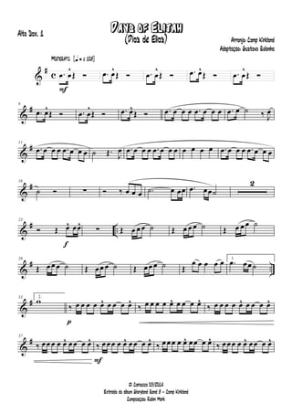 &
# c
F
Moderato {q = c 108}
.œ œ
^
Œ Ó .œ œ^
Œ Ó .œ œ
^
Œ Ó .œ œ^
Œ Ó .œ œ
^
Œ Ó
&
#6
.œ œ^
Œ Ó .œ œ
^
Œ Ó .œ œ^
Œ Ó .œ œ œ œ .œ œ œ œ .œ œ ˙ ‰ J
œ
&
#11
.œ œ œ œ .œ œ œ œ ˙ Œ. J
œ .œ œ œ œ .œ œ œ œ œ œ œ œ .œ œ œ œ .œ œ œ œ
&
#16
˙ Ó ∑ Ó ‰ œ œ œ .˙ œ œœ .œ œœ˙
2
&
# ..
f
23
Ó Œ œ^ œœ^
∑ Œ œ œ œ ˙ Œ œ œ œ ˙ Œ œ œ œ ˙
&
# ..
28
Œ œœ œ ˙ Œ œœ œ ˙ Œ œœ œ ˙ Œ
œ œ œ œ œ 1.
.œ œœ˙
&
#33 2.
w
p
‰ œ œ œ œ œ^ œ œ œ œ^
‰ œ œ œ œ œ^ œ œ œ œ^
‰ œ œ œ œ œ^ œ œ œ œ^
&
#37
‰ œœ œ œ œ^ œœ œ œ^
F
‰ œœœ œ œ^ œ œ œ œ^
‰ œœ œ œ œ^ œœ œ œ^
‰ œœœ œ œ^ œœ œ œ^
Days of Elijah
Arranjo: Camp Kirkland
Adaptação: Gustavo Bolonha
© Cariacica 03/2014
Extraído do álbum Gloryland Band 8 - Camp Kirkland
Composição: Robin Mark
Alto Sax. 1
(Dias de Elias)
 