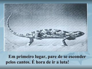 Em primeiro lugar, pare de se esconder pelos cantos. É hora de ir a luta!  