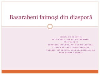 E C H I P A D E C R E A Ț I E :
T A I S I A F O I U , Ș E F S E C Ț I E M E M O R I A
C H I Ș I N Ă U L U I
A N A S T A S ...