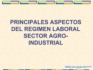 PRINCIPALES ASPECTOS
DEL REGIMEN LABORAL
SECTOR AGRO-
INDUSTRIAL
 