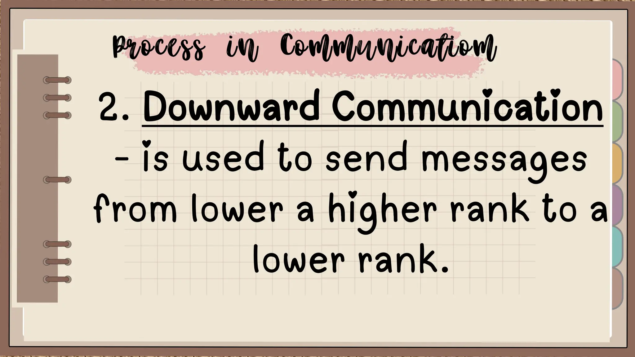 2. Downward Communication
- is used to send messages
from lower a higher rank to a
lower rank.
 