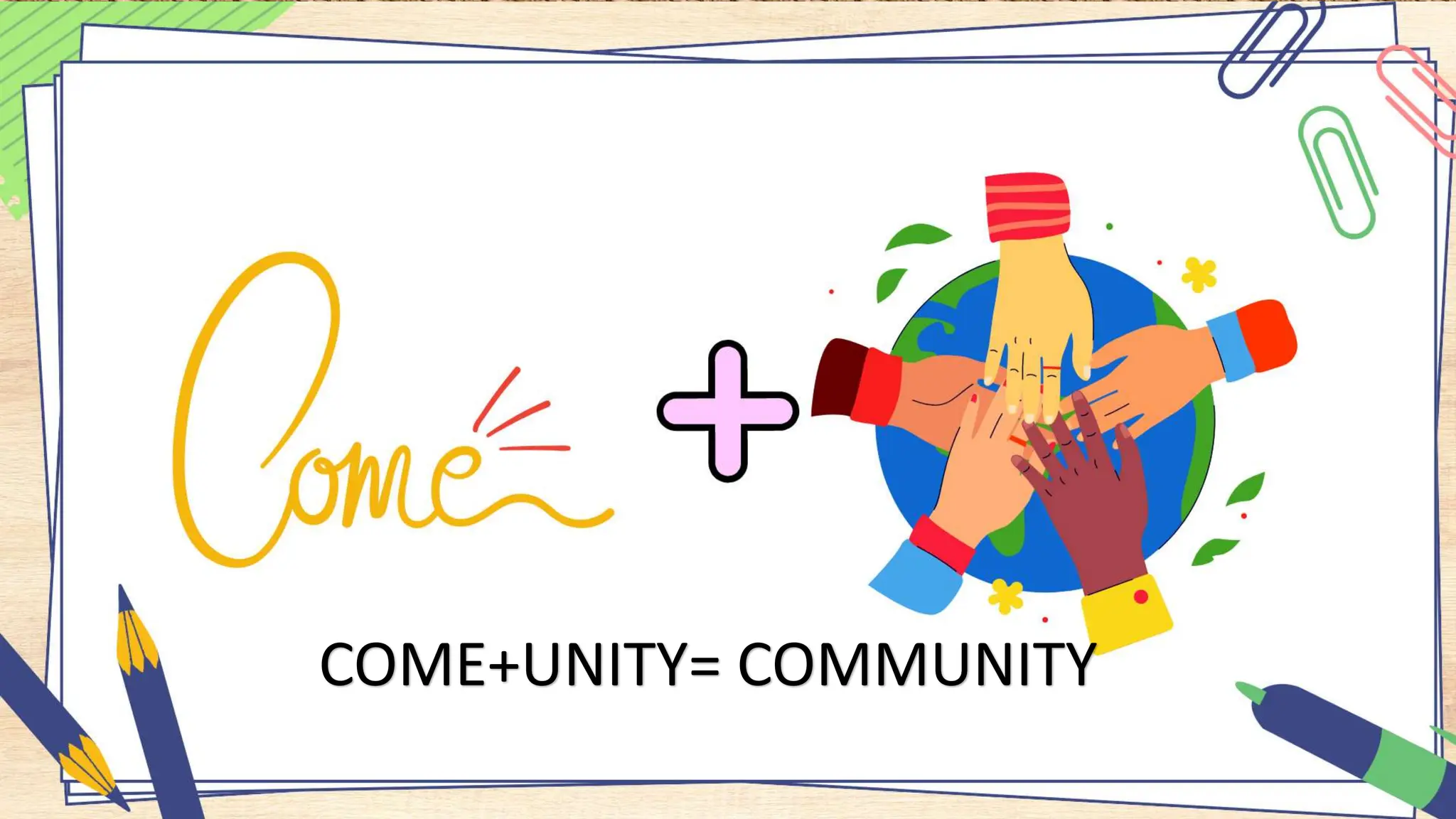 ____1. Government communication can be defined as all activities in the which includes
the public and the private sector institutions. ____2. Government communication can
either be active or passive.
COME+UNITY= COMMUNITY
 