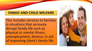FAMILY AND CHILD WELFARE
This includes services to families
in situations that seriously
disrupt family life such as
physi...