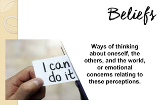 Ways of thinking
about oneself, the
others, and the world,
or emotional
concerns relating to
these perceptions.
 