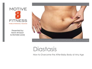 Diastasis
How to Overcome the After-Baby Body at Any Age
Presented by:
Kevin Arnason
& Michele Locke
http://www.mummyshapeschool.com/wp-content/uploads/2014/08/mummy-tummy.jpg
 