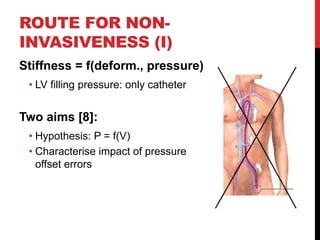 ROUTE FOR NON-
INVASIVENESS (I)
Stiffness = f(deform., pressure)
• LV filling pressure: only catheter
Two aims [8]:
• Hypo...