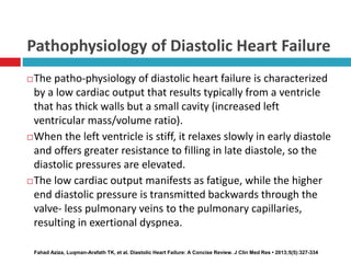 Pathophysiology of Diastolic Heart Failure
The patho-physiology of diastolic heart failure is characterized
by a low card...