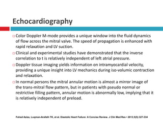  Color Doppler M-mode provides a unique window into the fluid dynamics
of flow across the mitral valve. The speed of prop...