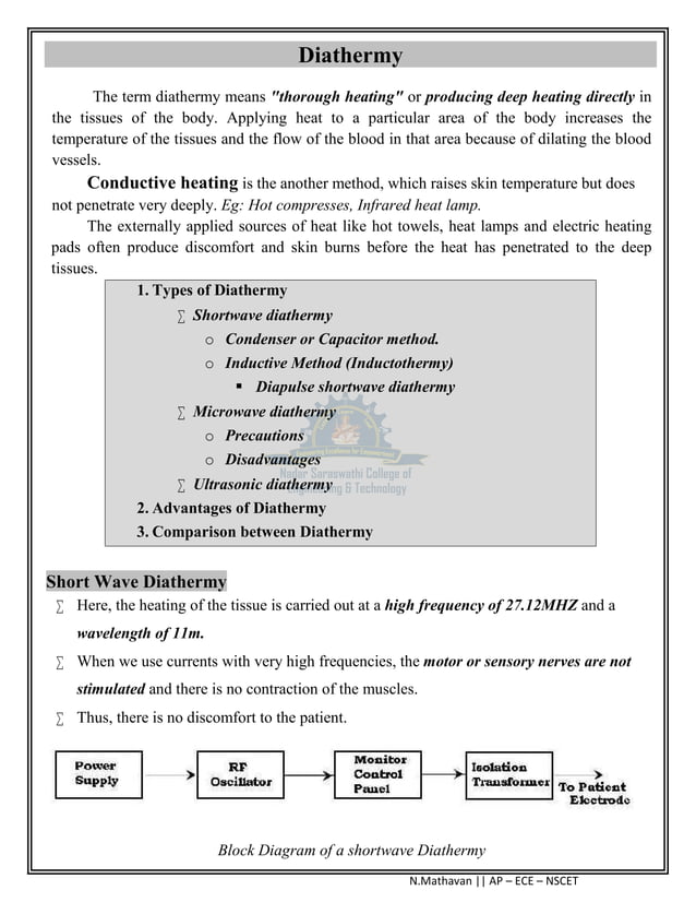 Diathermy Medical Electronics Hints for Slow Learner PDF