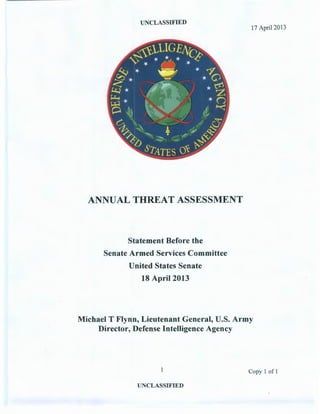 DIA Threat Assessment April 18 2013