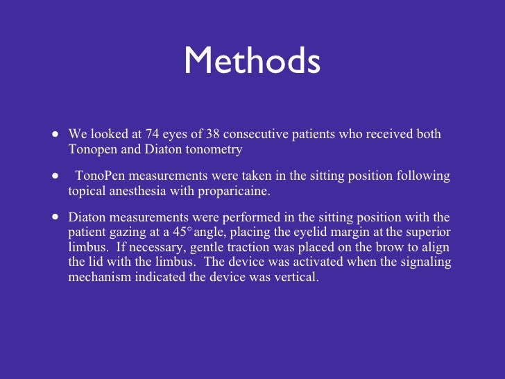 Test Eye Pressure Diaton tonometer vs. Tono pen applanation…