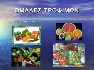 ΟΜΑΔΕΣ ΤΡΟΦΙΜΩΝΟΜΑΔΕΣ ΤΡΟΦΙΜΩΝ
• Φρούτα - ΛαχανικάΦρούτα - Λαχανικά
 