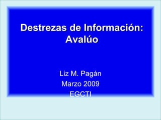 Destrezas de Información: Avalúo Liz M. Pagán Marzo 2009 EGCTI 