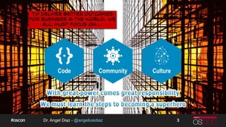 Dr. Angel Diaz - @angelluisdiaz
Code Community Culture
3
 