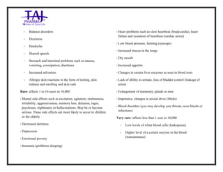 Diazepam Injection USP 10mg /2ml Taj Pharma.: Uses, Side Effects, Interactions, Pictures, Warnings, Diazepam Injection USP 10mg/2ml Taj Pharma. Dosag e & Rx Info | Diazepam Injection USP 10mg /2ml Taj Pharma. Uses, Side Effects, Diazepam Injection USP 10mg/2ml Taj Pharma. : Indications, Side Effects, Warnings, Diazepam Injection USP 10mg/2ml Taj Pharma. - Drug Information - TajPharma, Diazepam Injection USP 10mg/2ml Taj Pharma. dose Taj pharmaceuticals Diazepam Injection USP 10mg/2ml Taj Pharma. interactions, Taj Pharmaceutical Diazepam Injection USP 10 mg/2ml Taj Pharma. cont raindications, Diazepam Injection USP 10mg/2ml Taj Pharma. price, Diazepam Injection USP 10mg/2ml Taj Pharma.TajPharma Diazepam Injection USP 10mg/2ml Taj Pharma. PIL- TajPharma Stay connected to all updated on Diazepam Injection USP 10mg/2ml Taj Pharma.Taj Pharmaceuticals Taj pharmaceuticals. Patient Information Leaflets, PIL.
• Balance disorders
• Dizziness
• Headache
• Slurred speech
• Stomach and intestinal problems such as nausea,
vomiting, constipation, diarrhoea
• Increased salivation
• Allergic skin reactions in the form of itching, skin
redness and swelling and skin rash
Rare: affects 1 to 10 users in 10,000
• Mental side effects such as excitation, agitation, restlessness,
irritability, aggressiveness, memory loss, delusion, rages,
psychoses, nightmares or hallucinations. May be or become
serious. These side effects are more likely to occur in children
or the elderly
• Decreased alertness
• Depression
• Emotional poverty
• Insomnia (problems sleeping)
• Heart problems such as slow heartbeat (bradycardia), heart
failure and cessation of heartbeat (cardiac arrest)
• Low blood pressure, fainting (syncope)
• Increased mucus in the lungs
• Dry mouth
• Increased appetite
• Changes in certain liver enzymes as seen in blood tests
• Lack of ability to urinate, loss of bladder control (leakage of
urine)
• Enlargement of mammary glands in men
• Impotence, changes in sexual drive (libido)
• Blood disorders (you may develop sore throats, nose bleeds or
infections)
Very rare: affects less than 1 user in 10,000
• Low levels of white blood cells (leukopenia)
• Higher level of a certain enzyme in the blood
(transaminase)
 