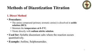 DIAZOSATISATION TITRATION IN PHARMACEUTICAL ANALYSIS.pptx