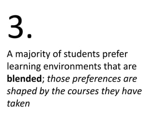 3.
A majority of students prefer
learning environments that are
blended; those preferences are
shaped by the courses they have
taken
 