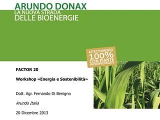 FACTOR 20
Workshop «Energia e Sostenibilità»
Dott. Agr. Fernando Di Benigno

Arundo Italia
20 Dicembre 2013

 