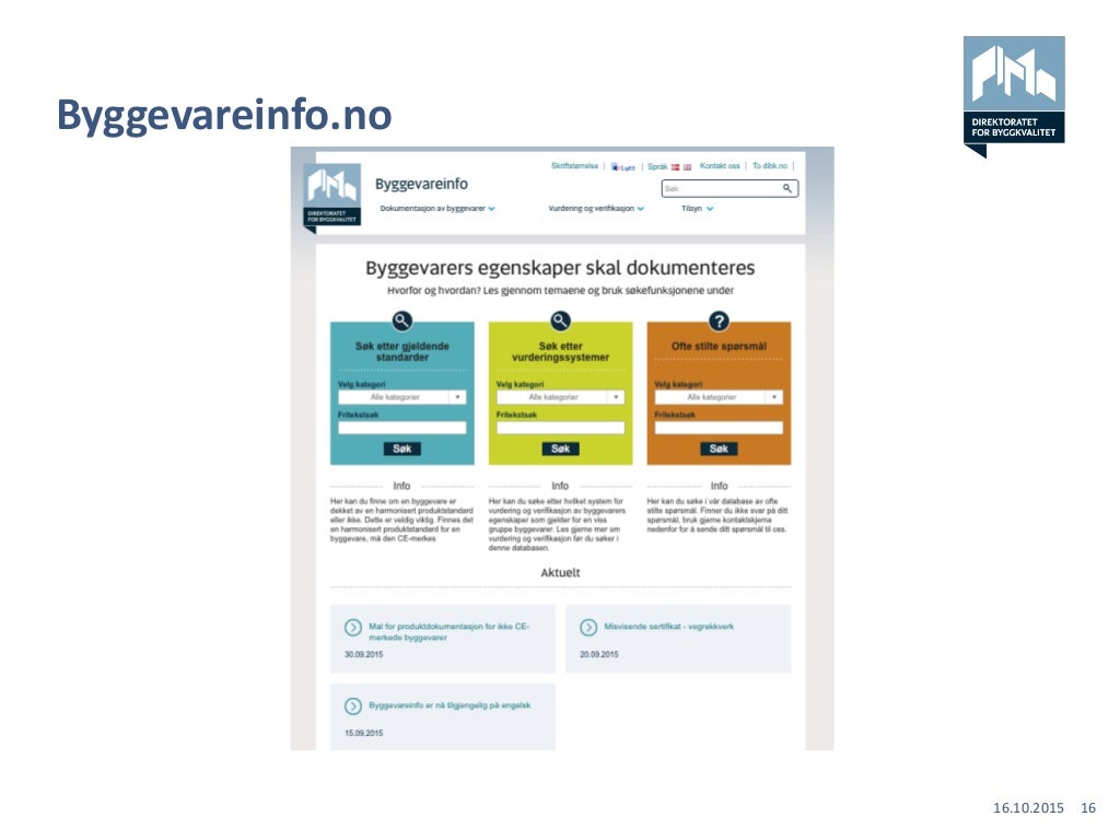 DIBK Produktdokumentasjon av byggevarer oktober 2015