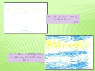 “EL TORREÓ, LA CARRETERA,
AIGUA, ELS COTXES I LES
BICIS”
GINA
“EL CEL, LES MUNTANYES,
LA NEU I EL SOL”
CLOE
 