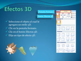 Arrastre el puntero hasta que obtenga el tamaño y forma buscado.ElipseRectánguloTipSi  pulsa la tecla Shift mientras arrastra el mouse le saldrán círculos o cuadrados según sea el caso.