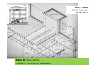 Roche / Dinkeloo
Sede de la Fundación Ford
NY, USA - 1963 - 68
Detalle 3D: Axonométrica.
Combinación y superposición de el...