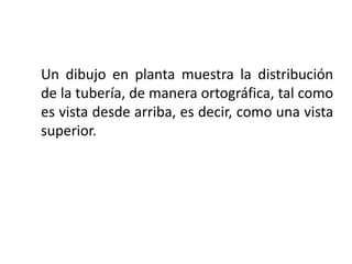 Un dibujo en planta muestra la distribución
de la tubería, de manera ortográfica, tal como
es vista desde arriba, es decir, como una vista
superior.
 