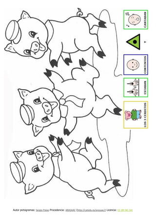 Dibujos Para Colorear De Los Tres Cerditos Con Pictogramas Do Arasaac