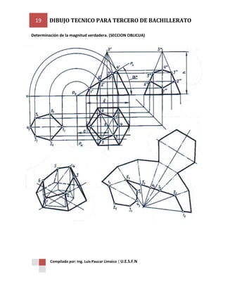 19

DIBUJO TECNICO PARA TERCERO DE BACHILLERATO

Determinación de la magnitud verdadera. (SECCION OBLICUA)

Compilado por: Ing. Luis Paucar Limaico | U.E.S.F.N

 