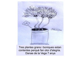 Tres plantes grans i boniques estan contentes perquè fan olor d'alegria.   Danae de la Vega 7 anys 