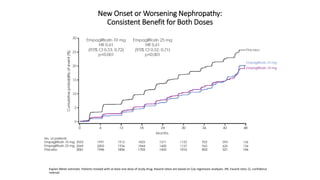 New Onset or Worsening Nephropathy:
Consistent Benefit for Both Doses
Kaplan-Meier estimate. Patients treated with at least one dose of study drug. Hazard ratios are based on Cox regression analyses. HR, hazard ratio; CI, confidence
interval.
 